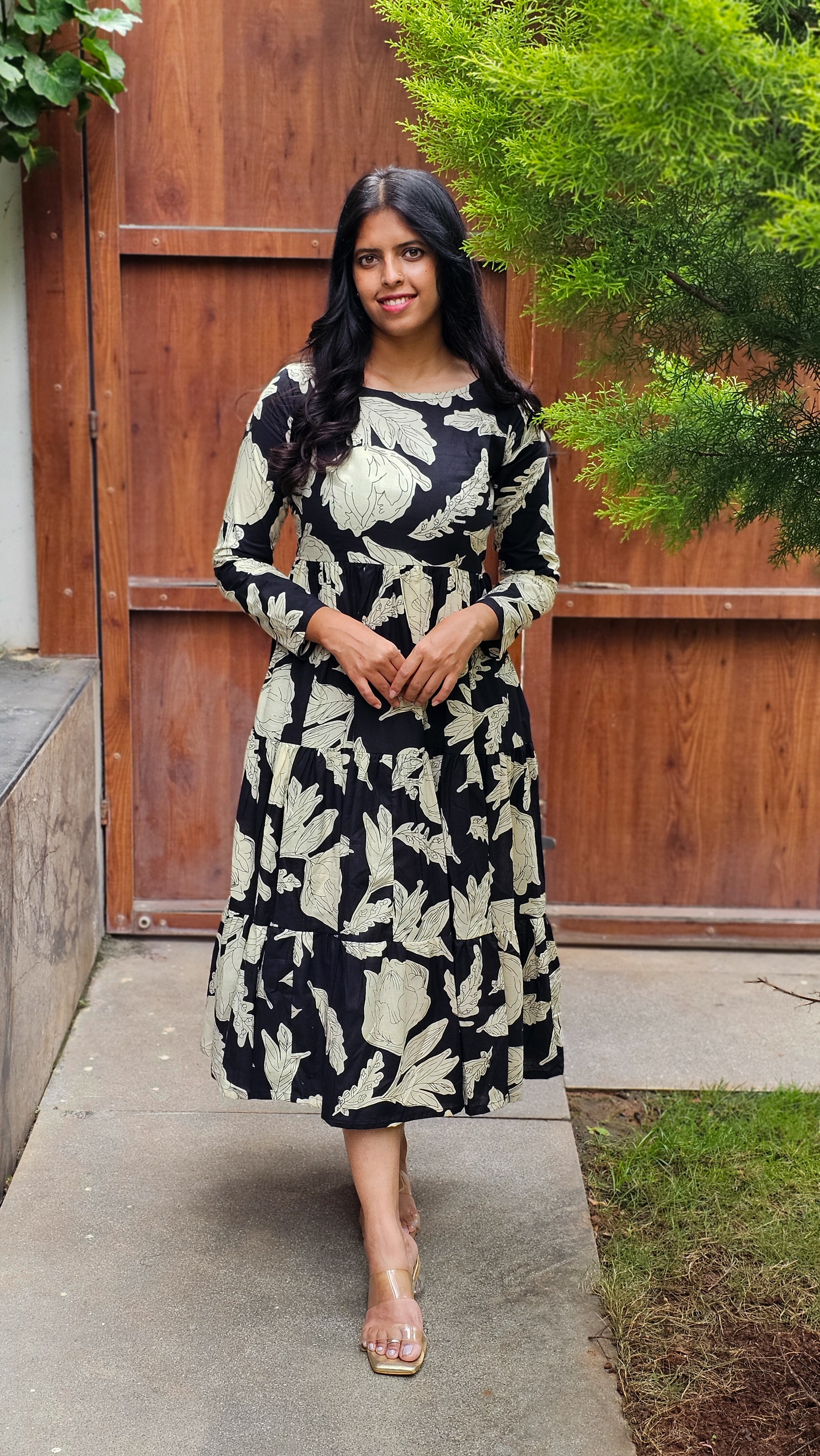 Black Pearl - Black 3 Tier Cotton Dress