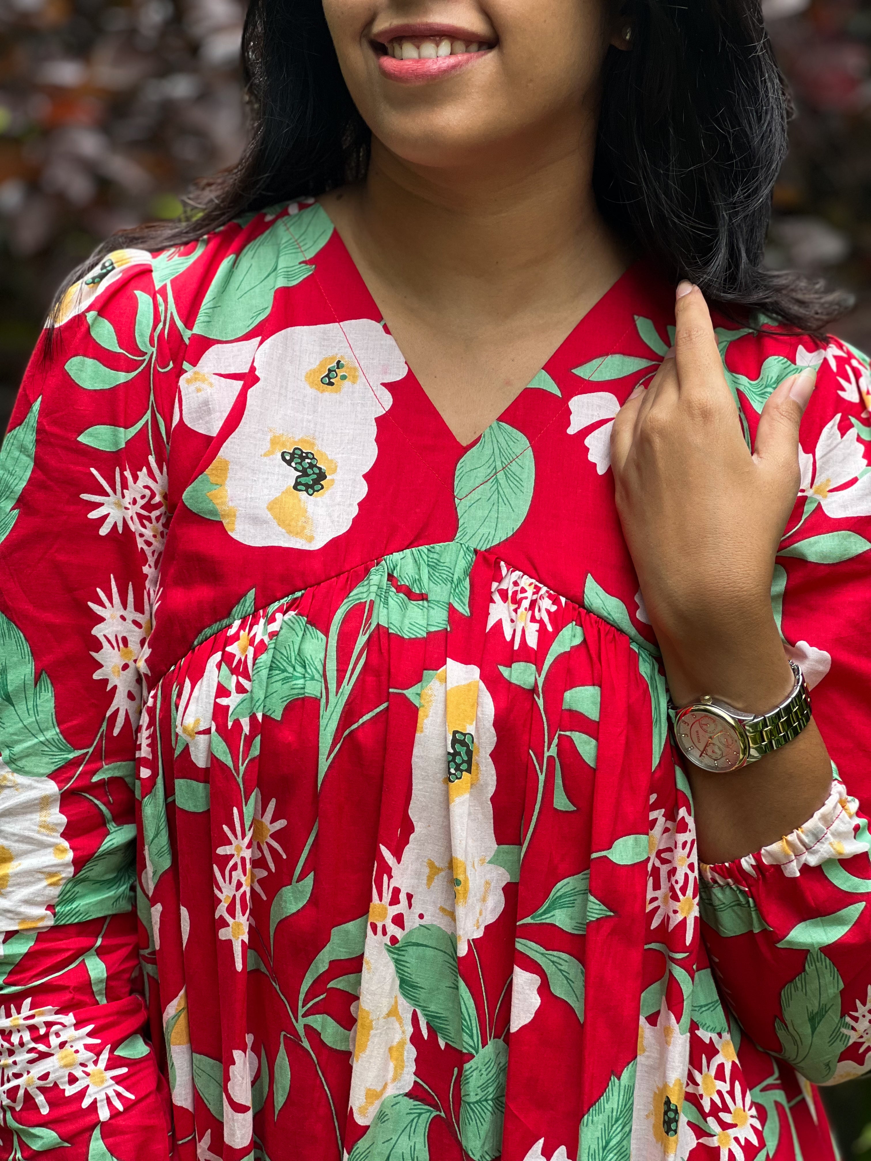 Miniver Rose - Red Cotton Floral Top