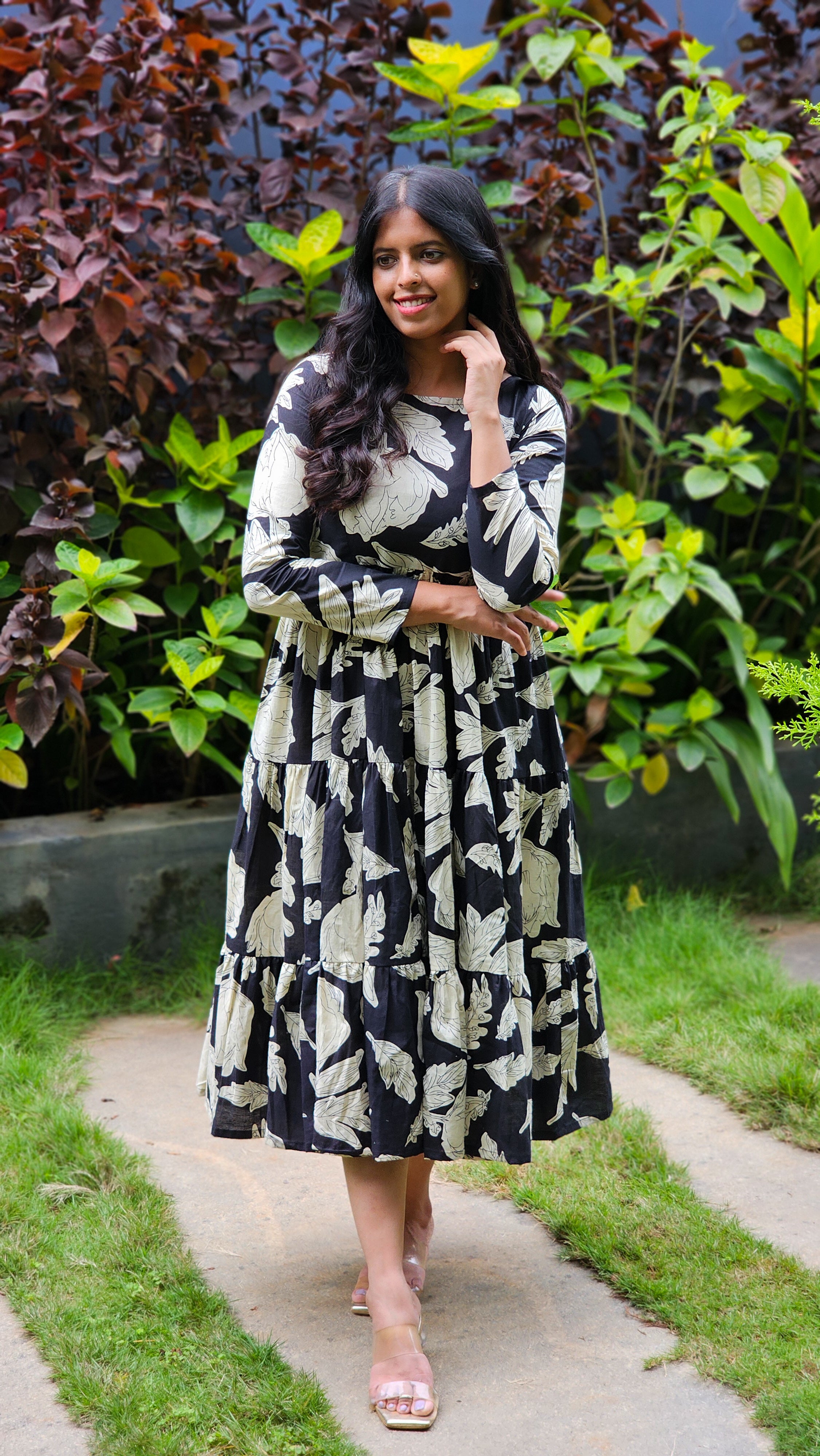 Black Pearl - Black 3 Tier Cotton Dress