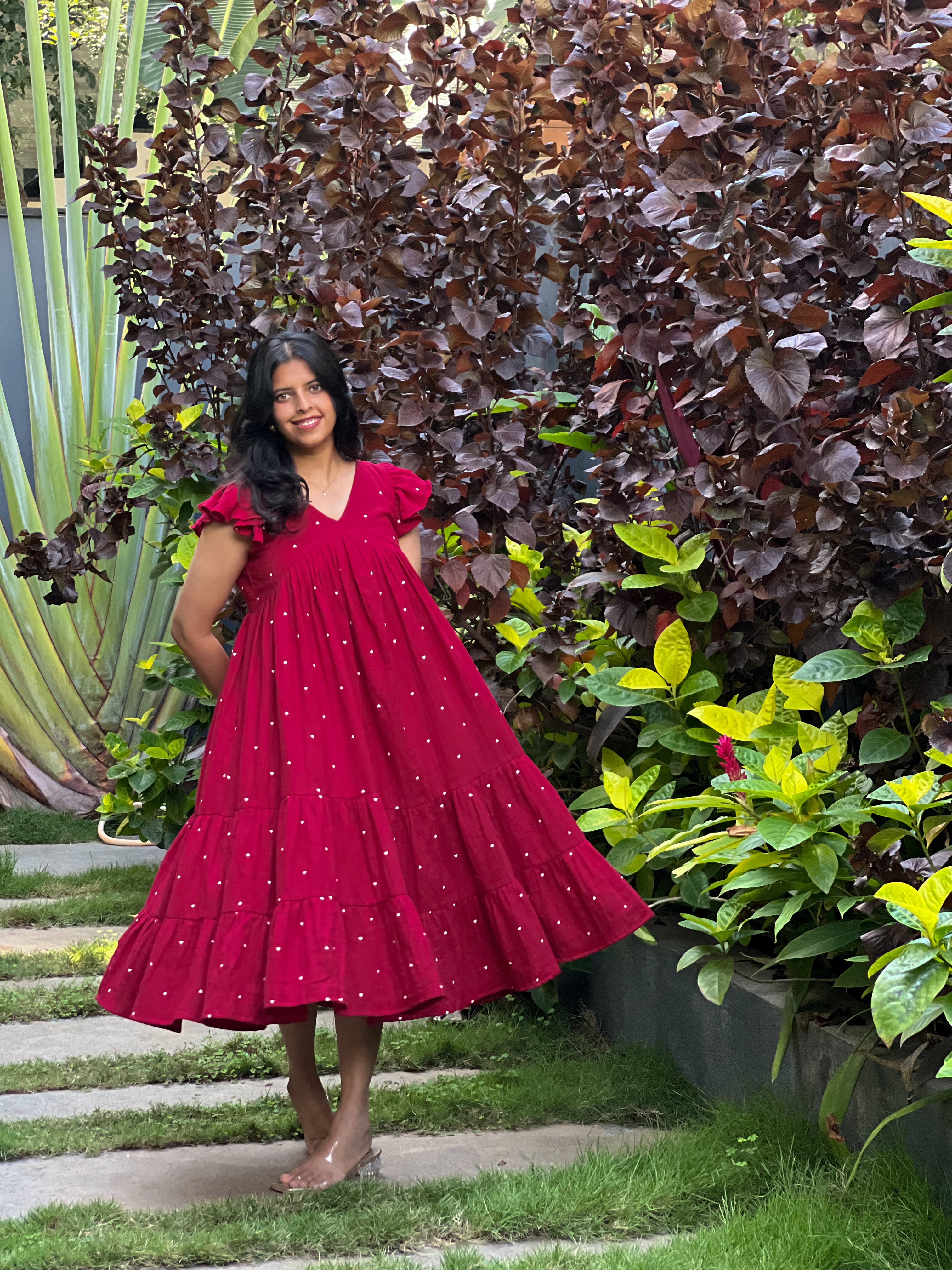 Angelisa(Nursing) - Red Muslin Cotton Heart Print Dress