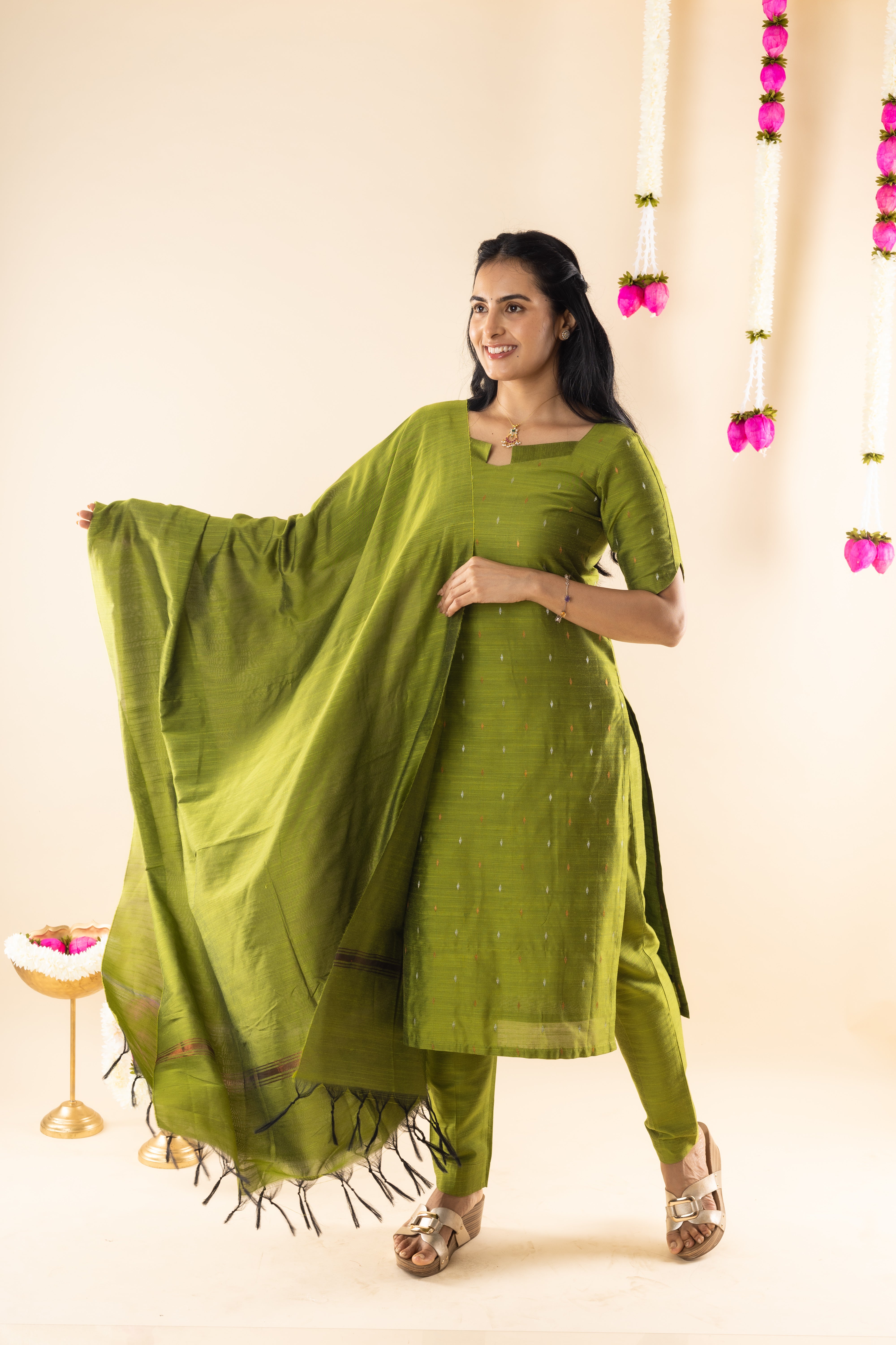 Pragya - Green Dupion Silk Kurta Set