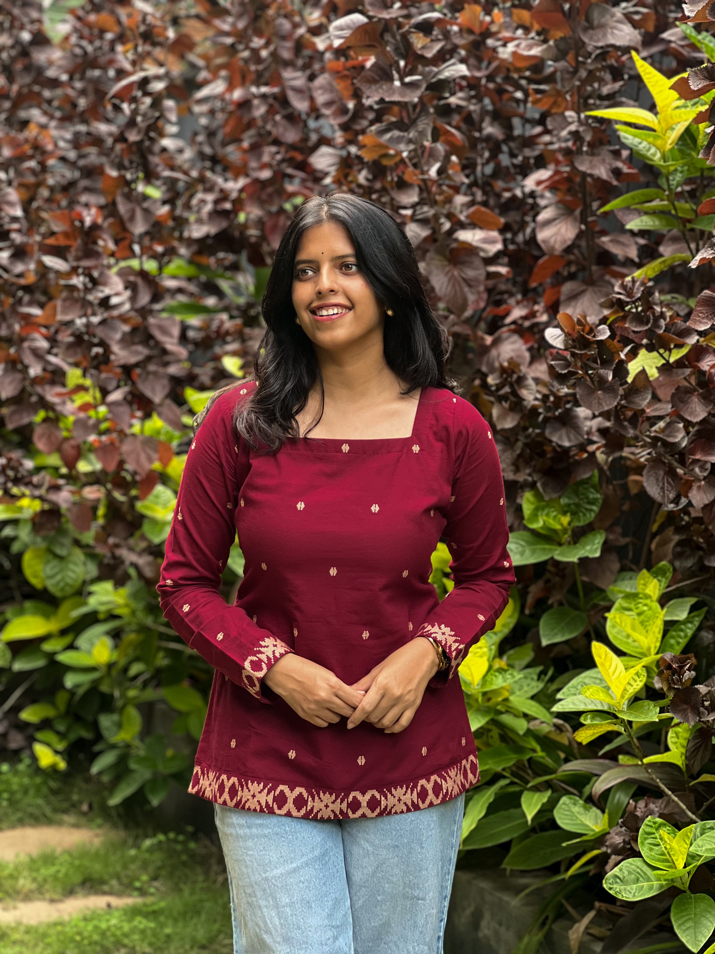 Kadali - Maroon Jamdani Cotton Top