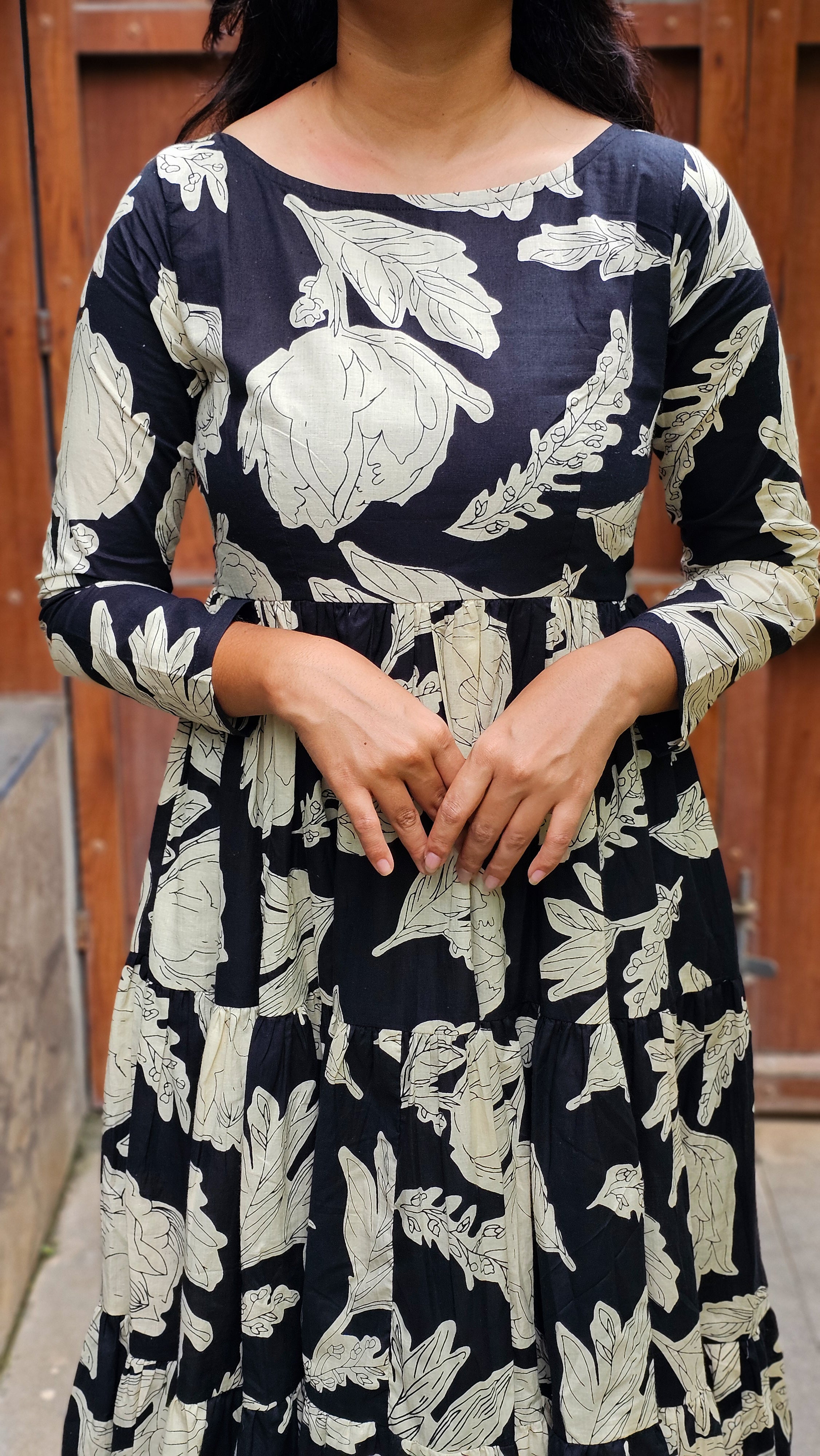 Black Pearl - Black 3 Tier Cotton Dress