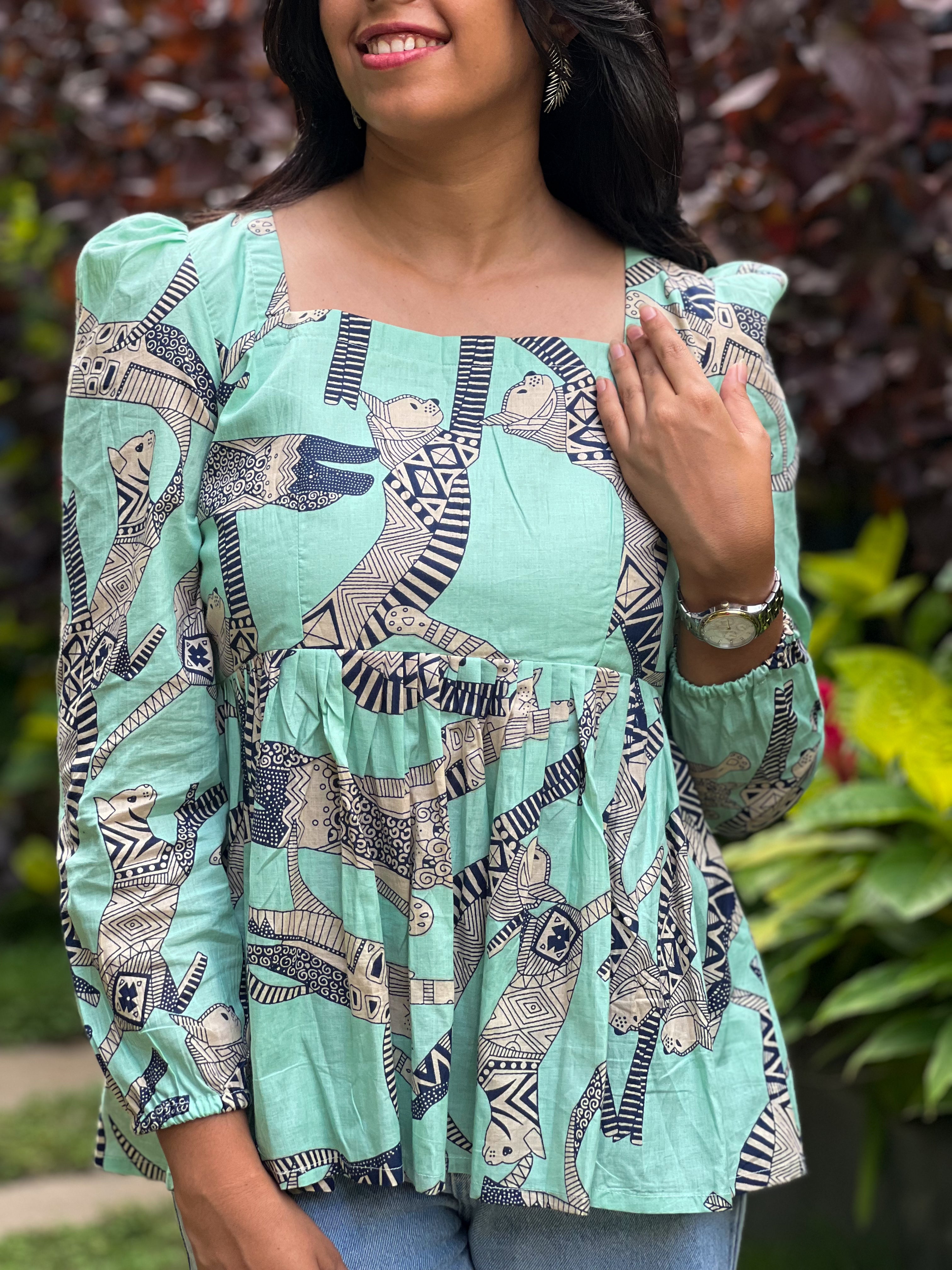 Lucy - Turquoise Blue Cotton Top