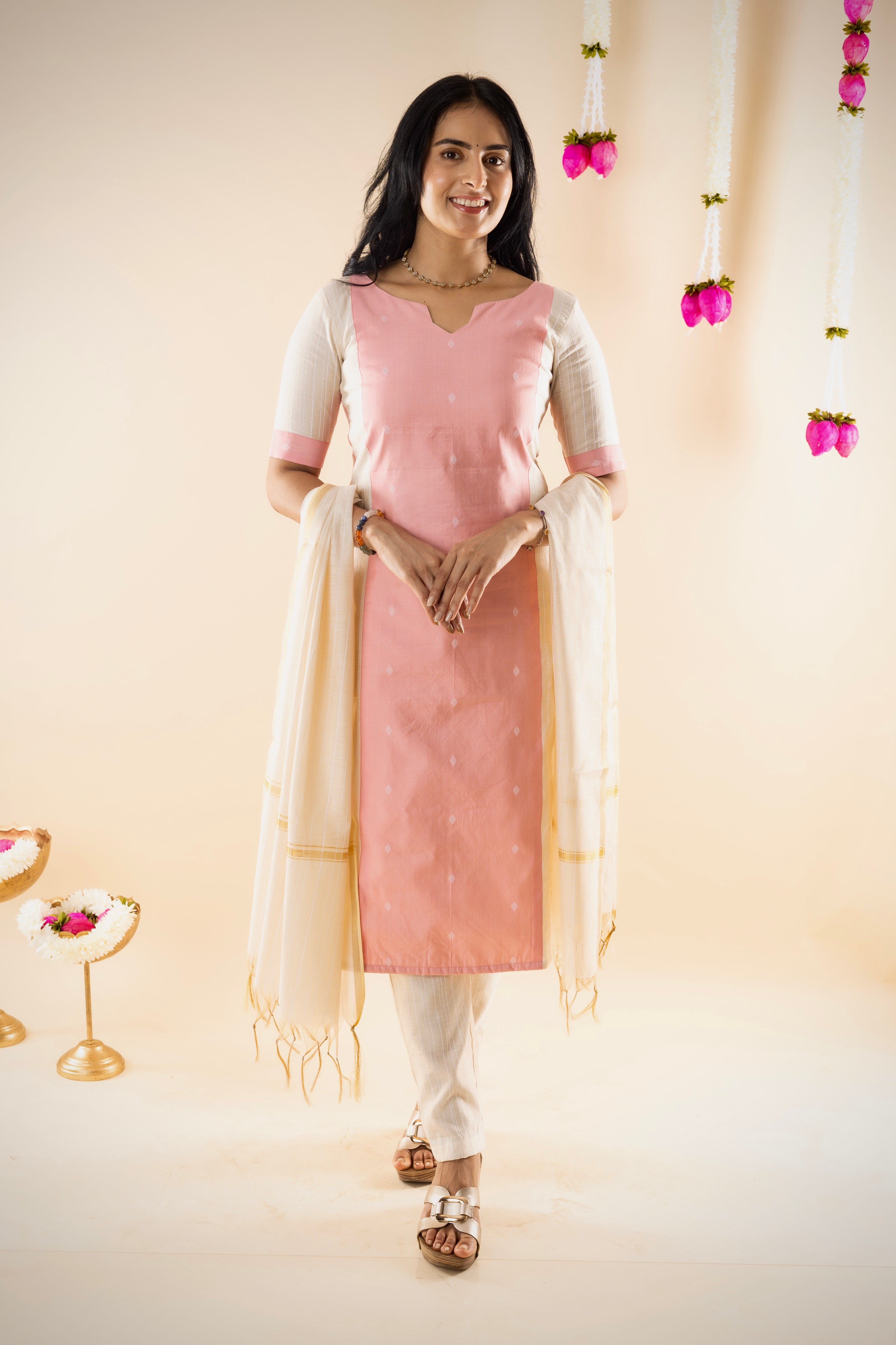 Melina - Pink Butter Silk Kurta Set