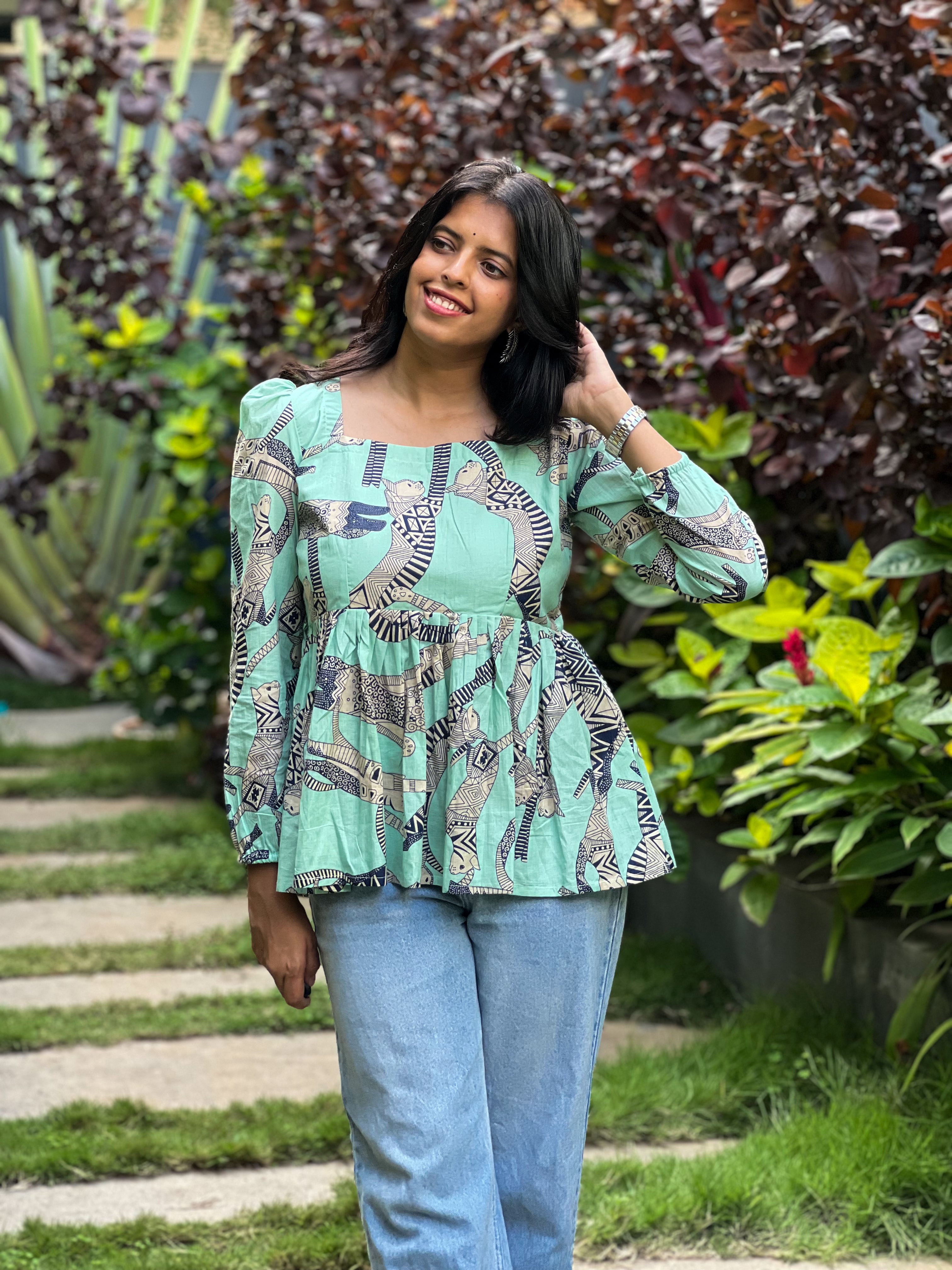 Lucy - Turquoise Blue Cotton Top