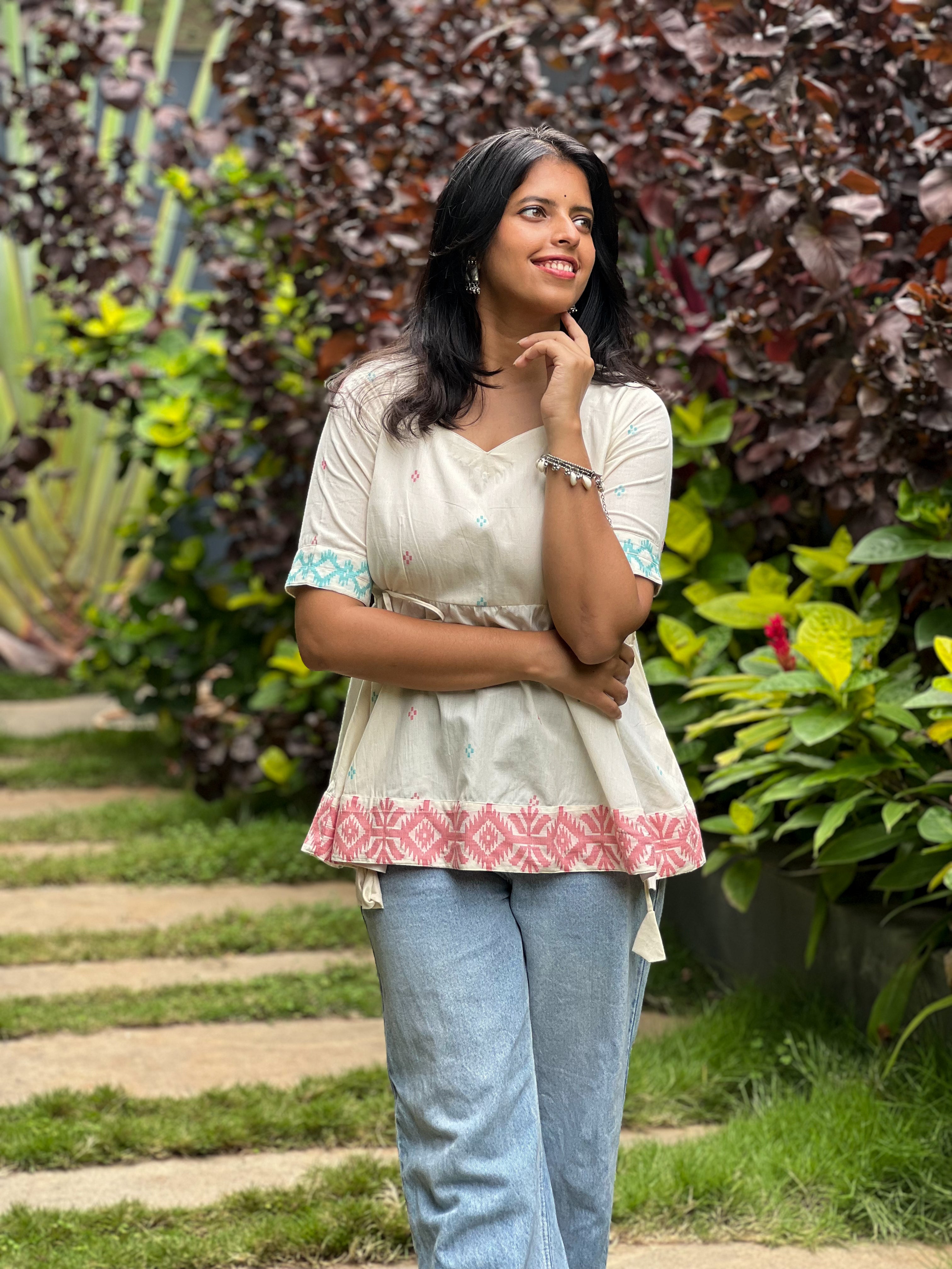 Polar Queen - Off White Jamdani Cotton Top