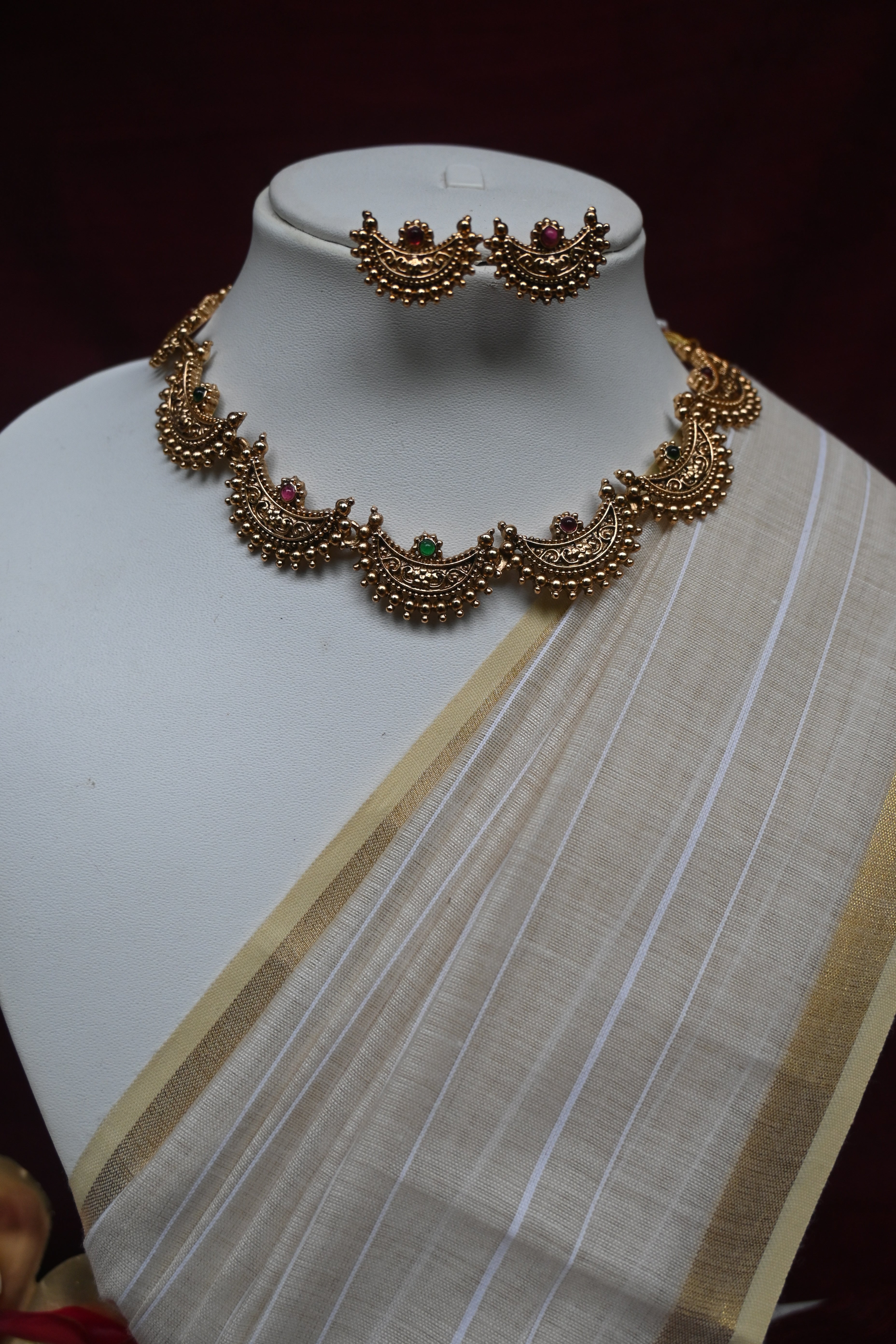 Vaidehi - Regal Antique Crescent Necklace Set