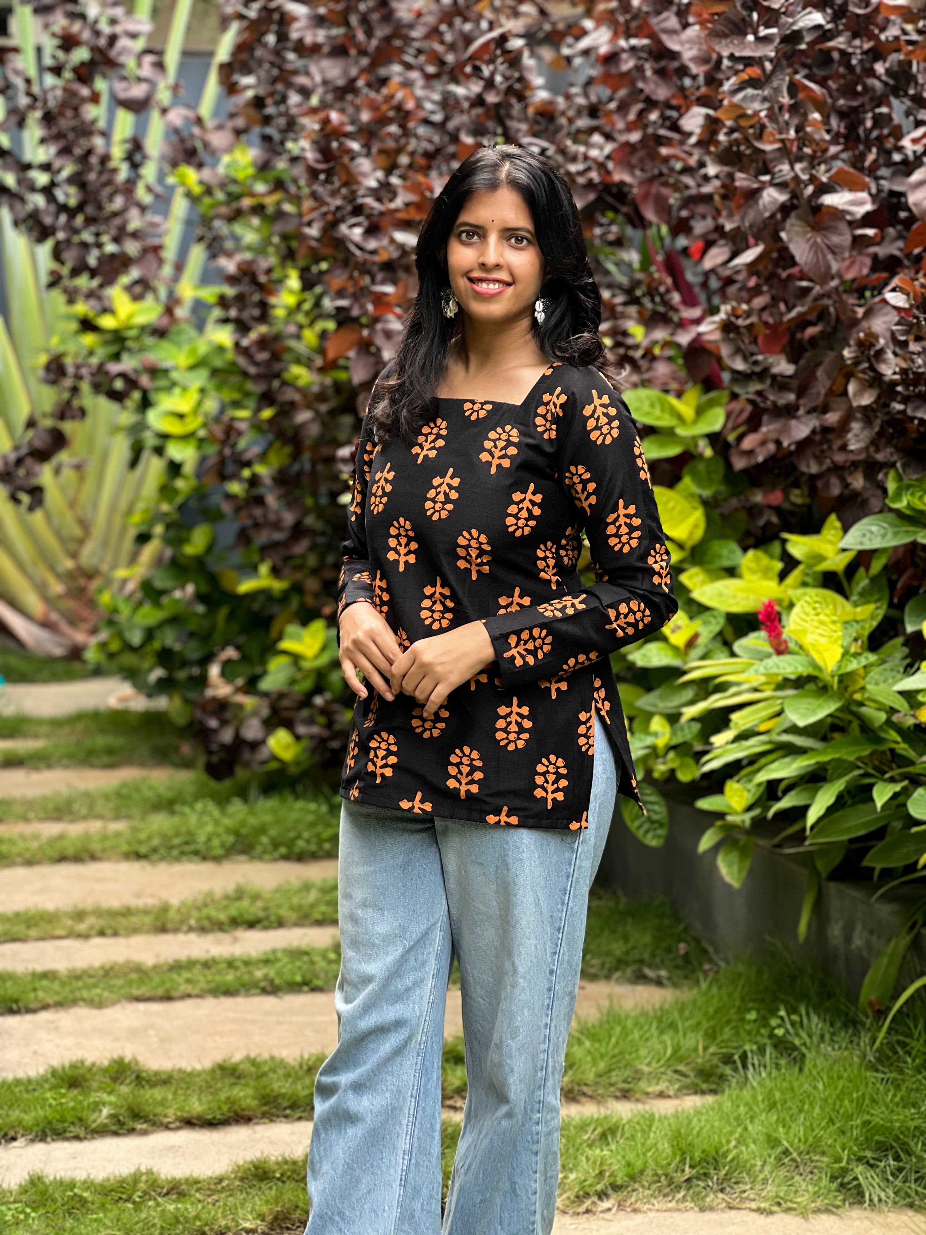 Angel Dust - Black Batik Print Cotton Silk Top