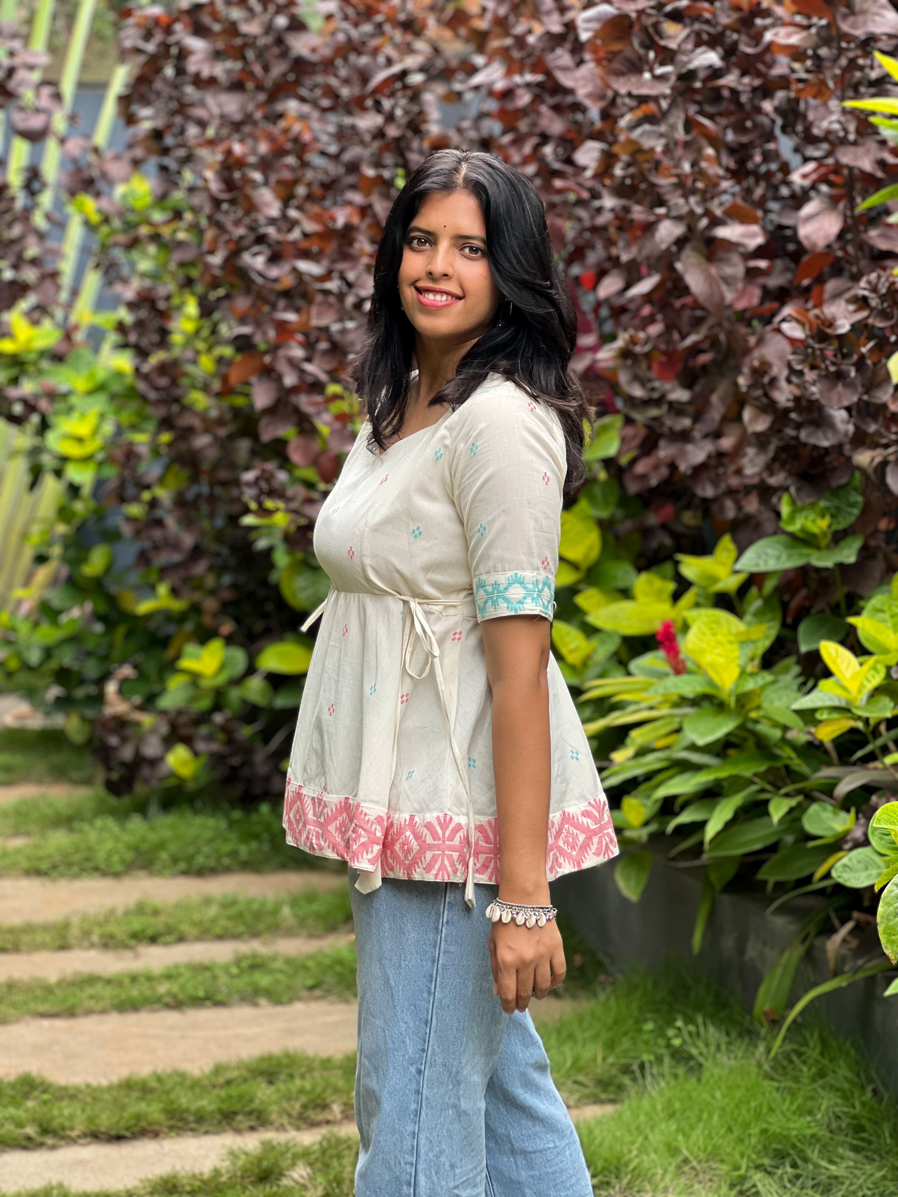 Polar Queen - Off White Jamdani Cotton Top