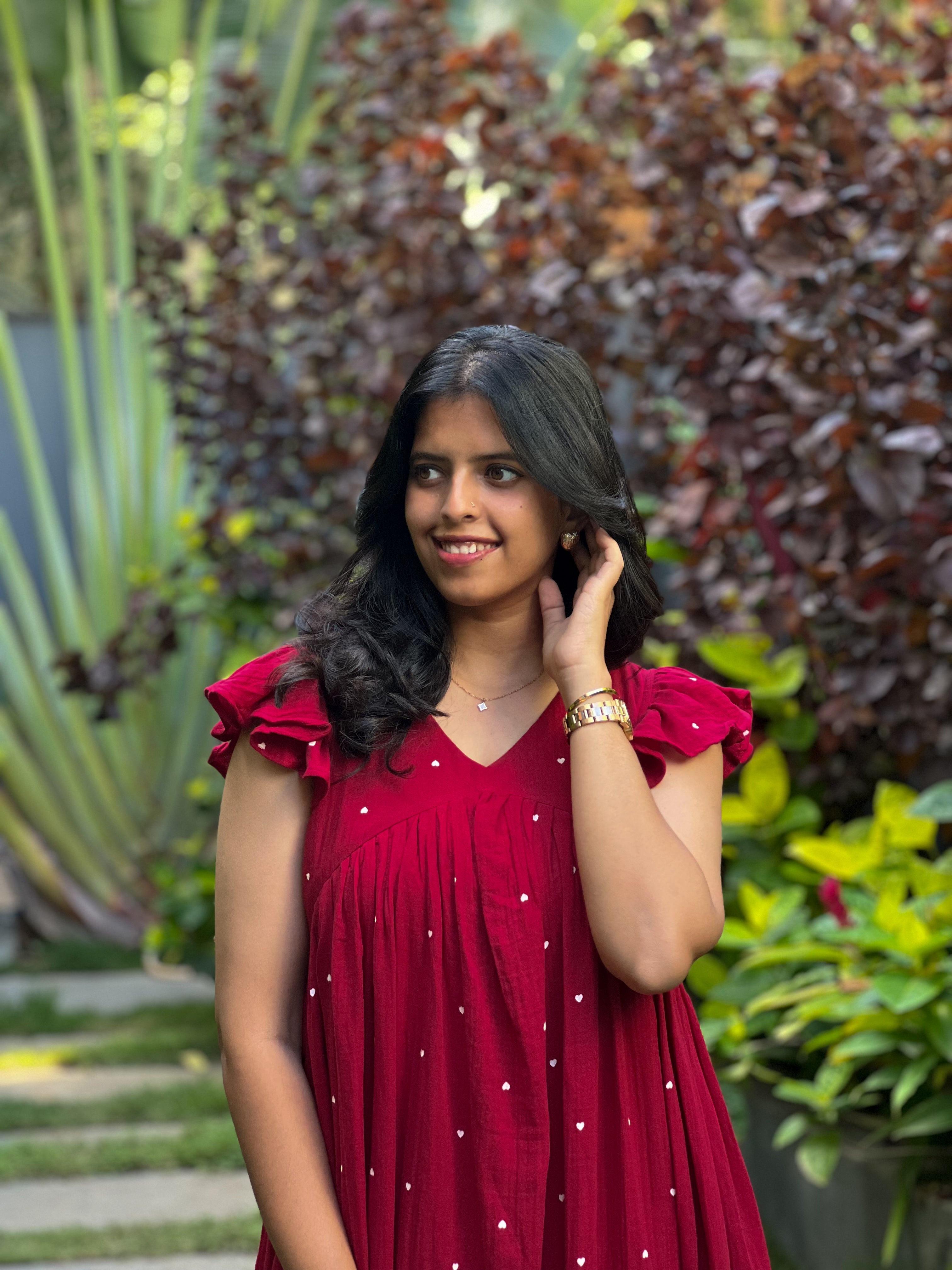 Angelisa(Nursing) - Red Muslin Cotton Heart Print Dress