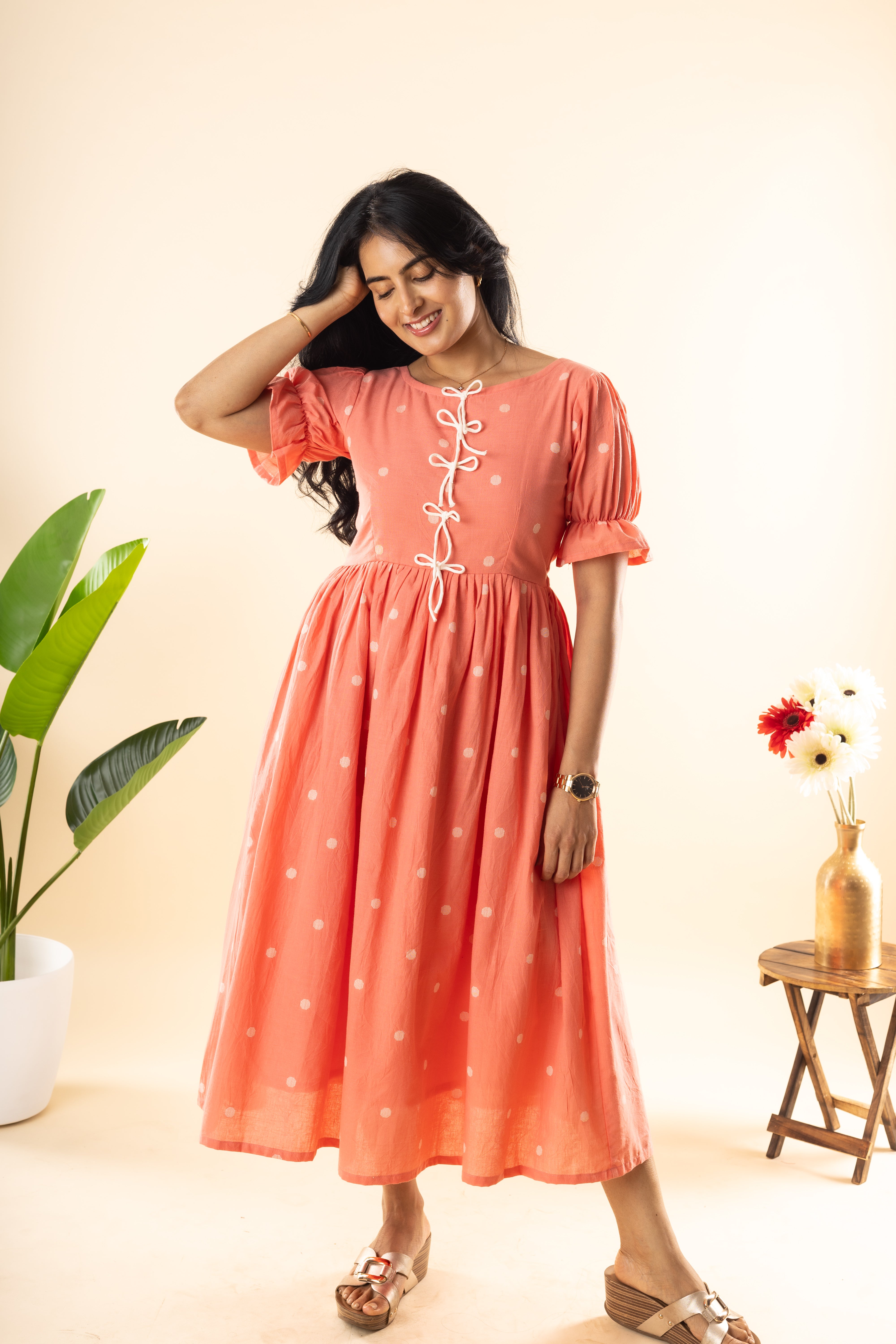 Berry Girl - Orange Handloom Cotton Dress