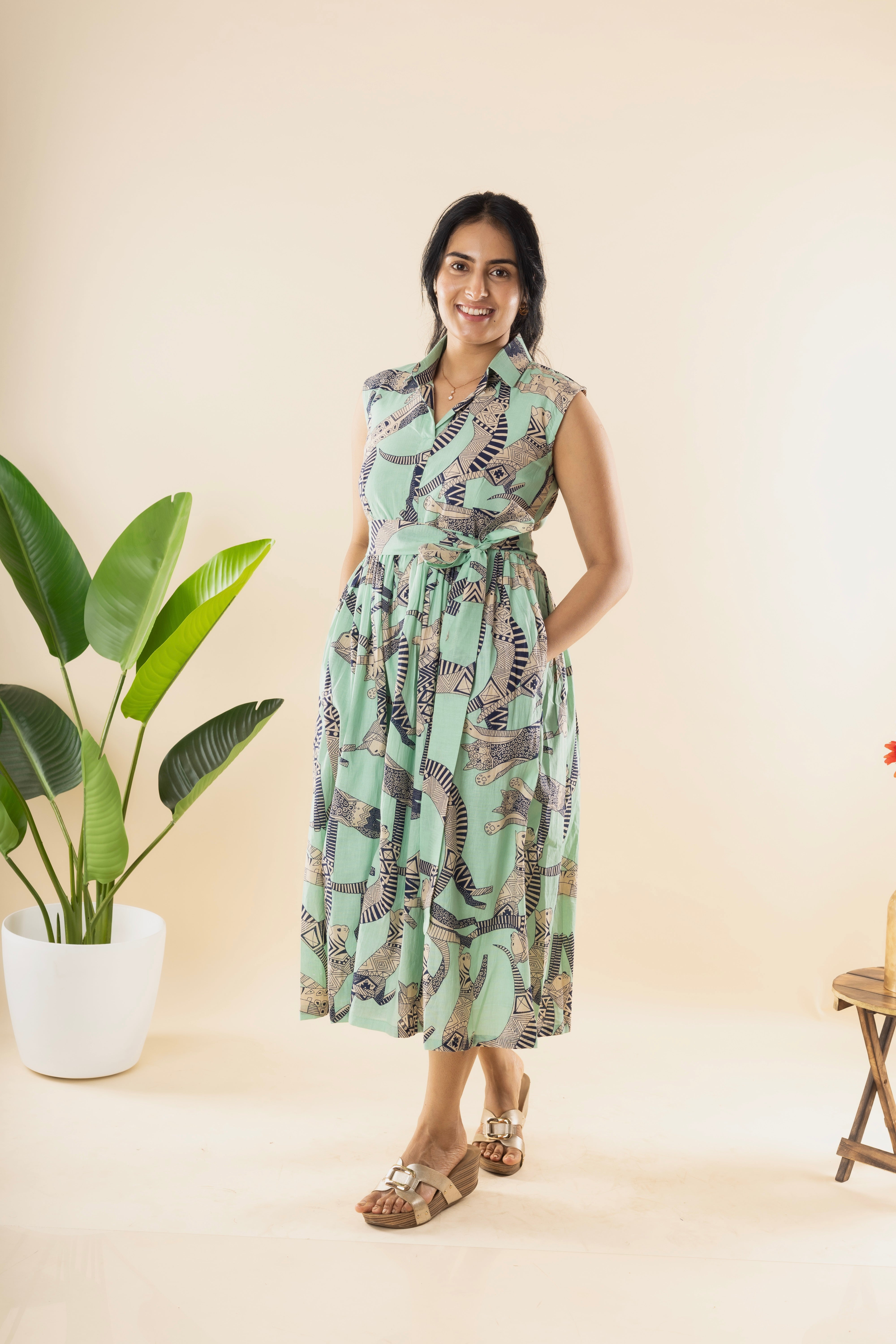Kitten's Joy - Turquoise Blue Cotton Dress