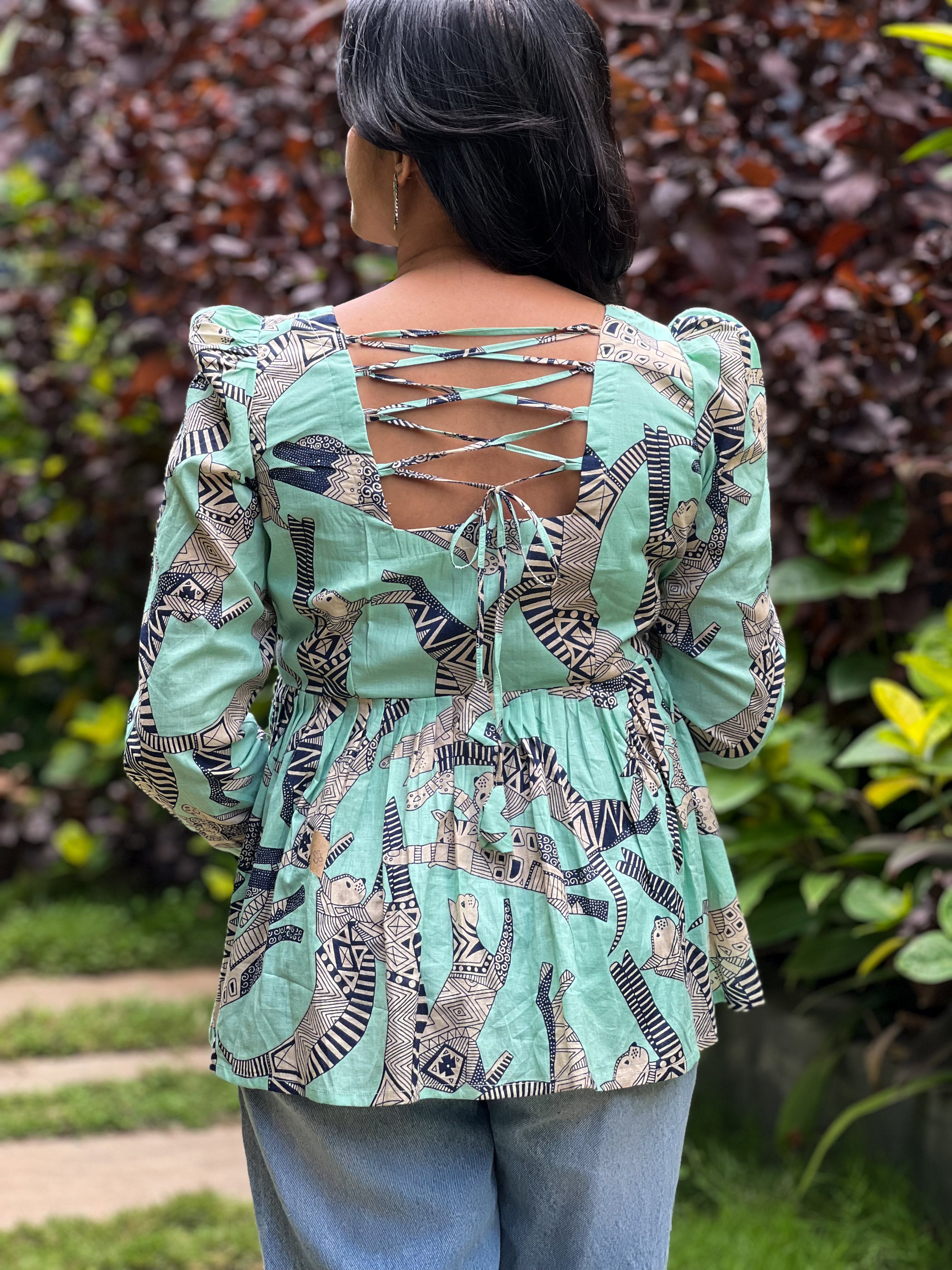 Lucy - Turquoise Blue Cotton Top