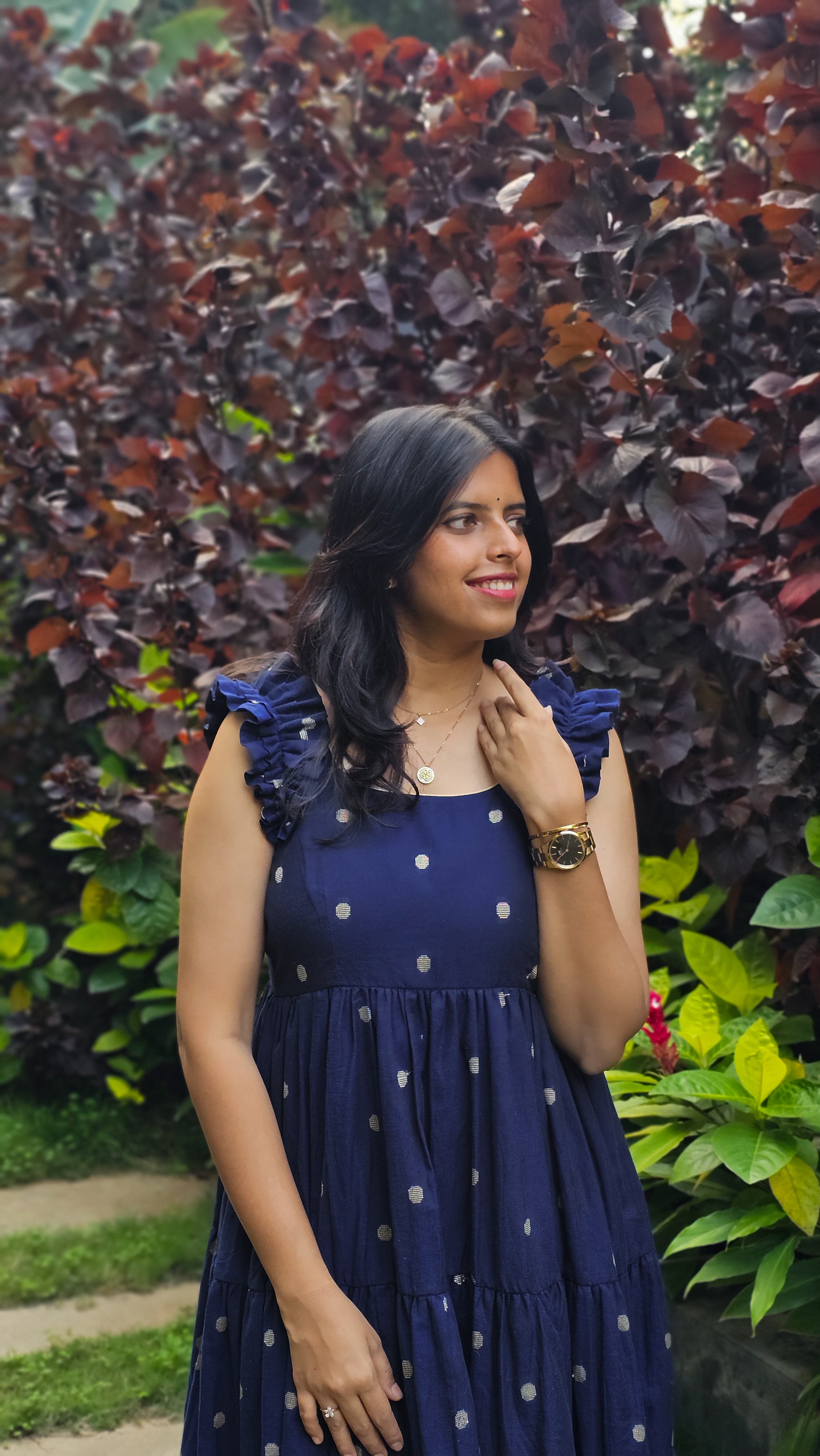 Mayavi - Blue 3-Tier Handloom Cotton Dress