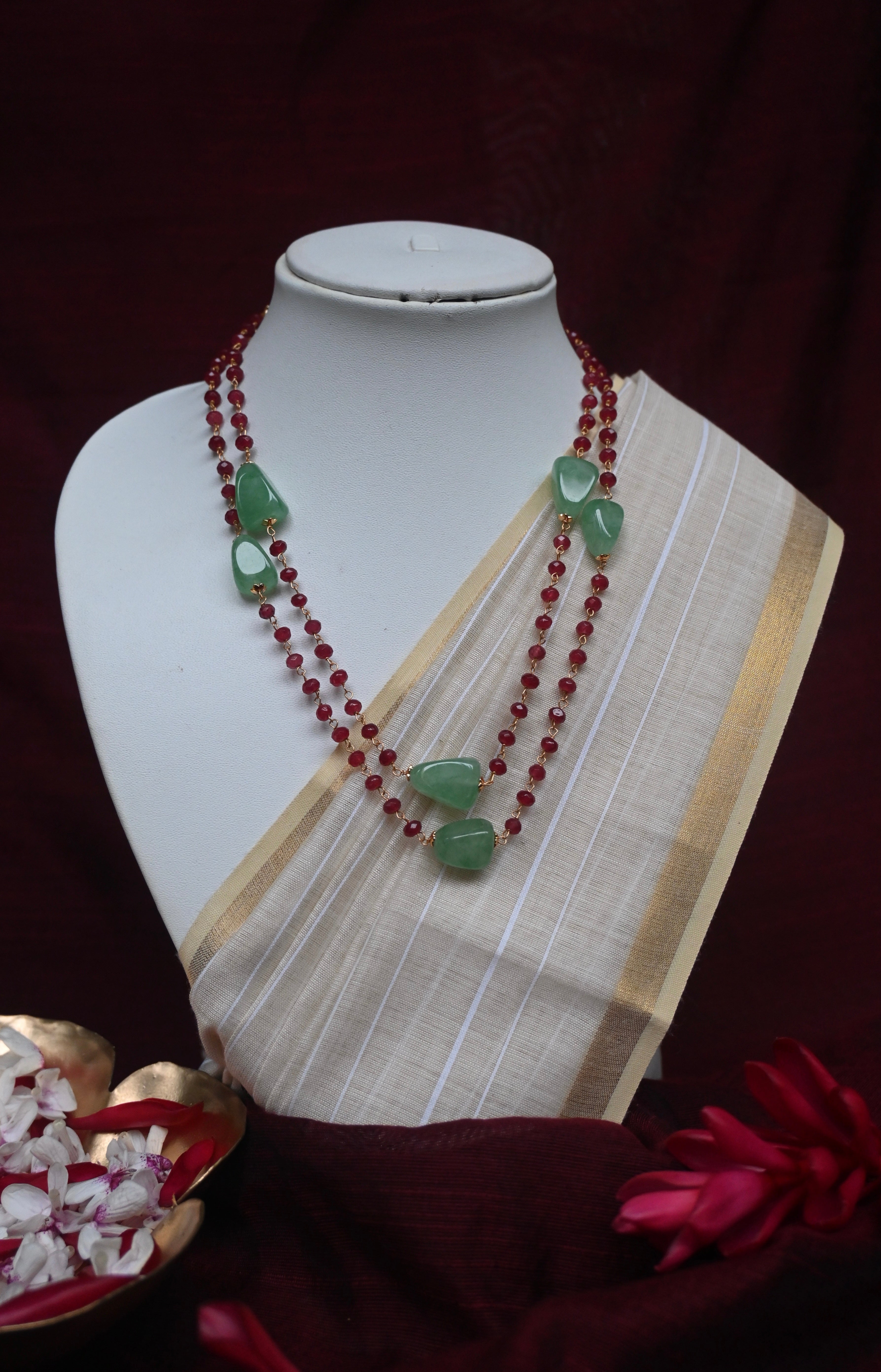 Vanya - Rich Red Beads With Soothing Green Stones