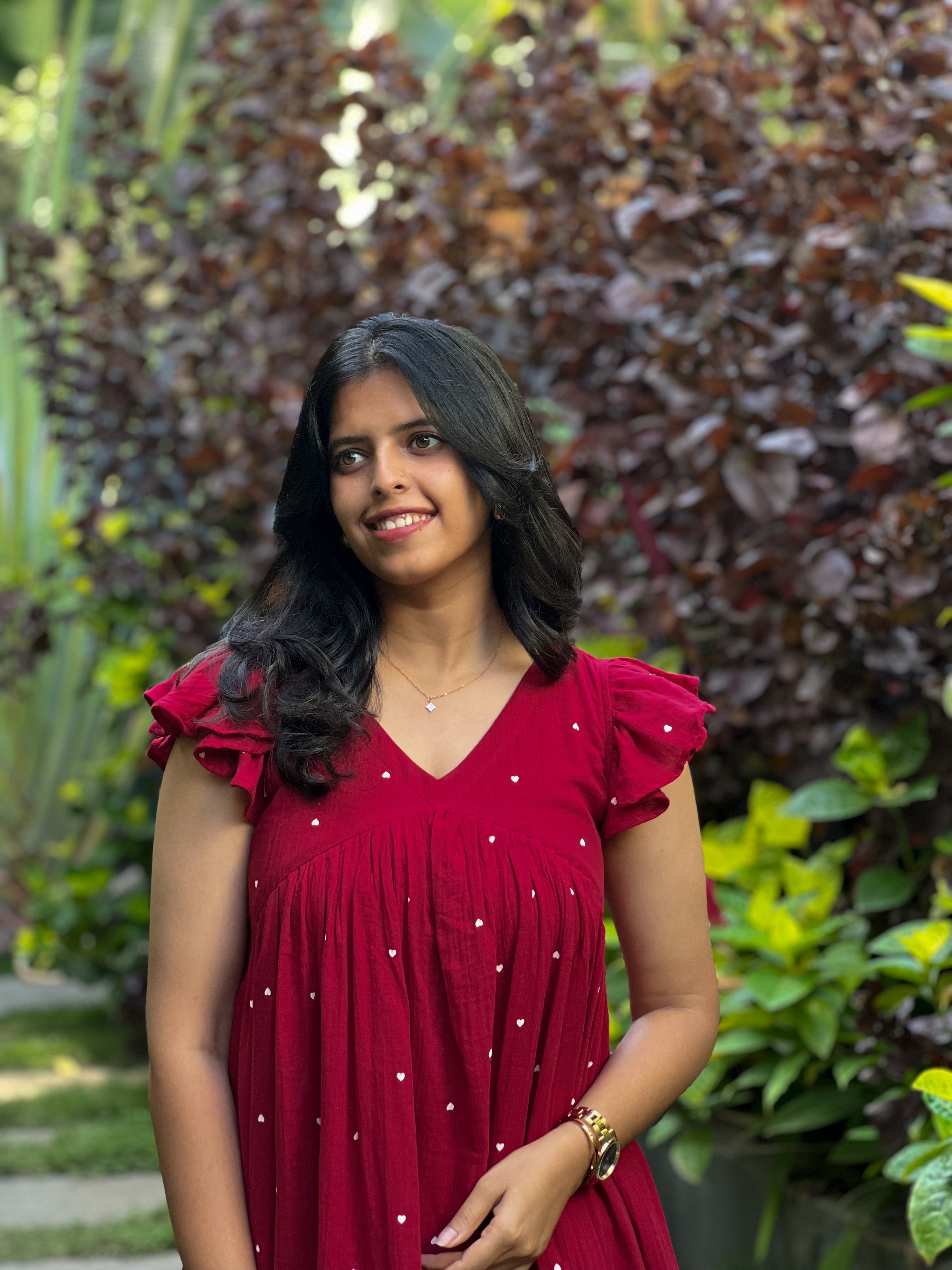 Angelisa - Red Muslin Cotton Heart Print Dress