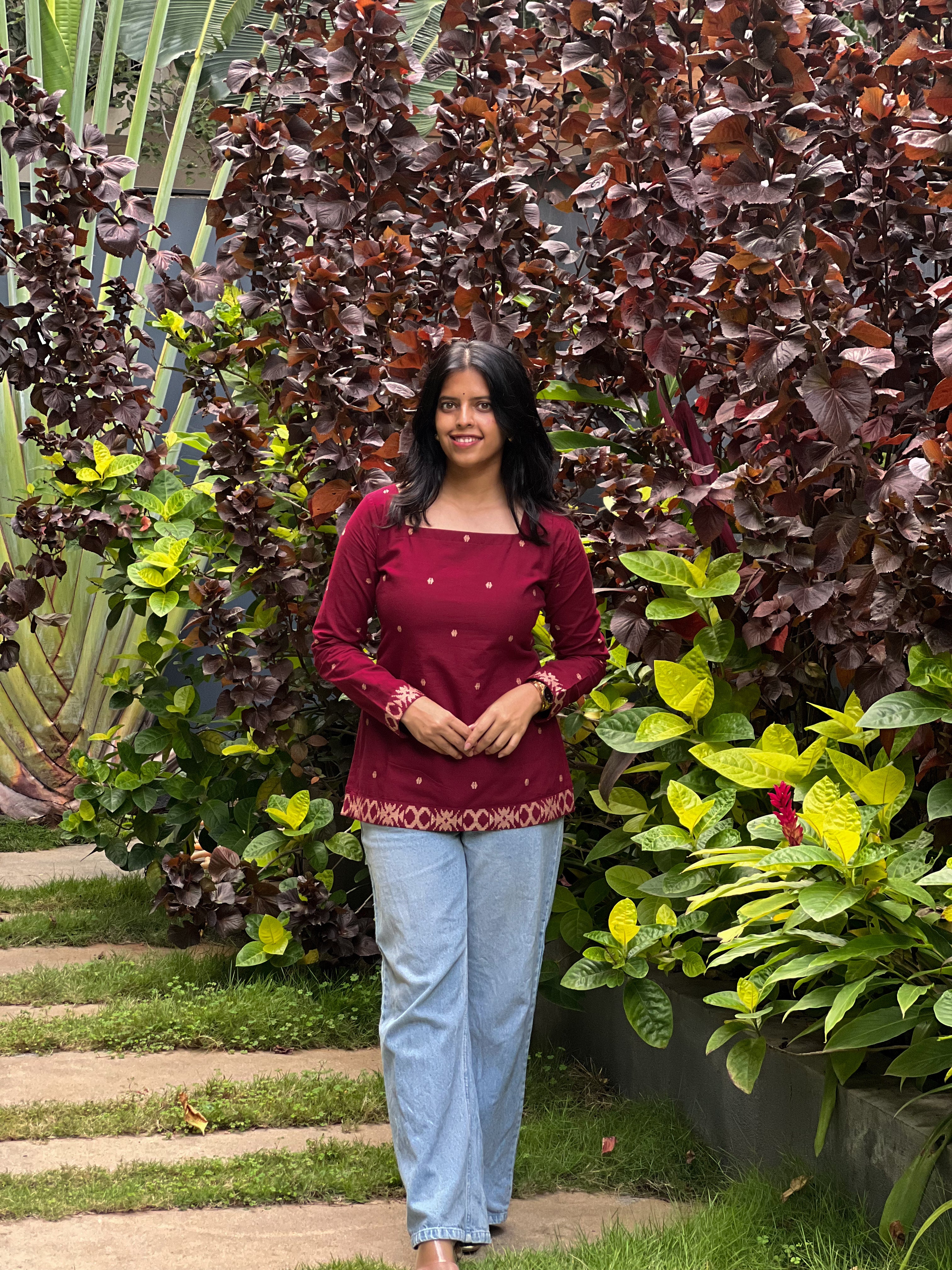 Kadali - Maroon Jamdani Cotton Top