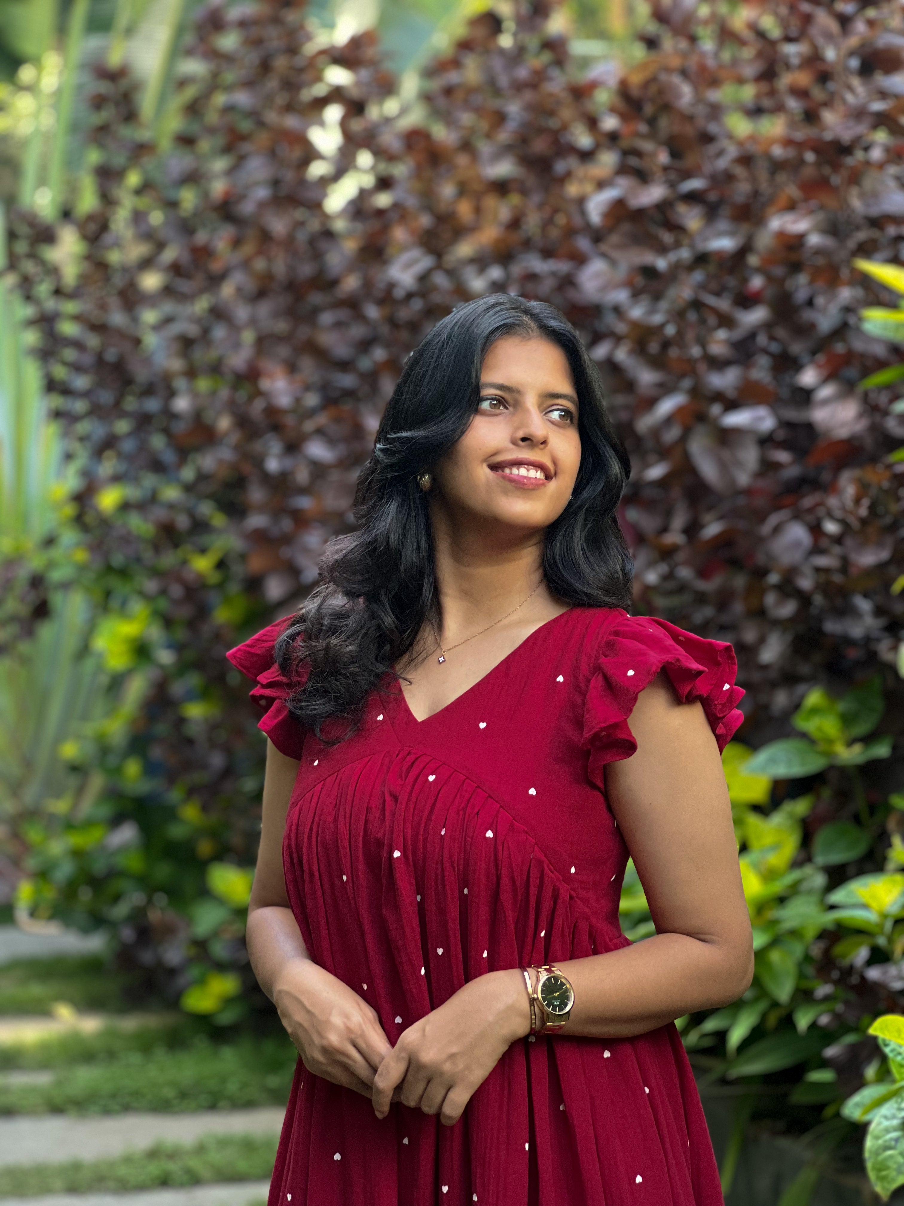 Angelisa - Red Muslin Cotton Heart Print Dress