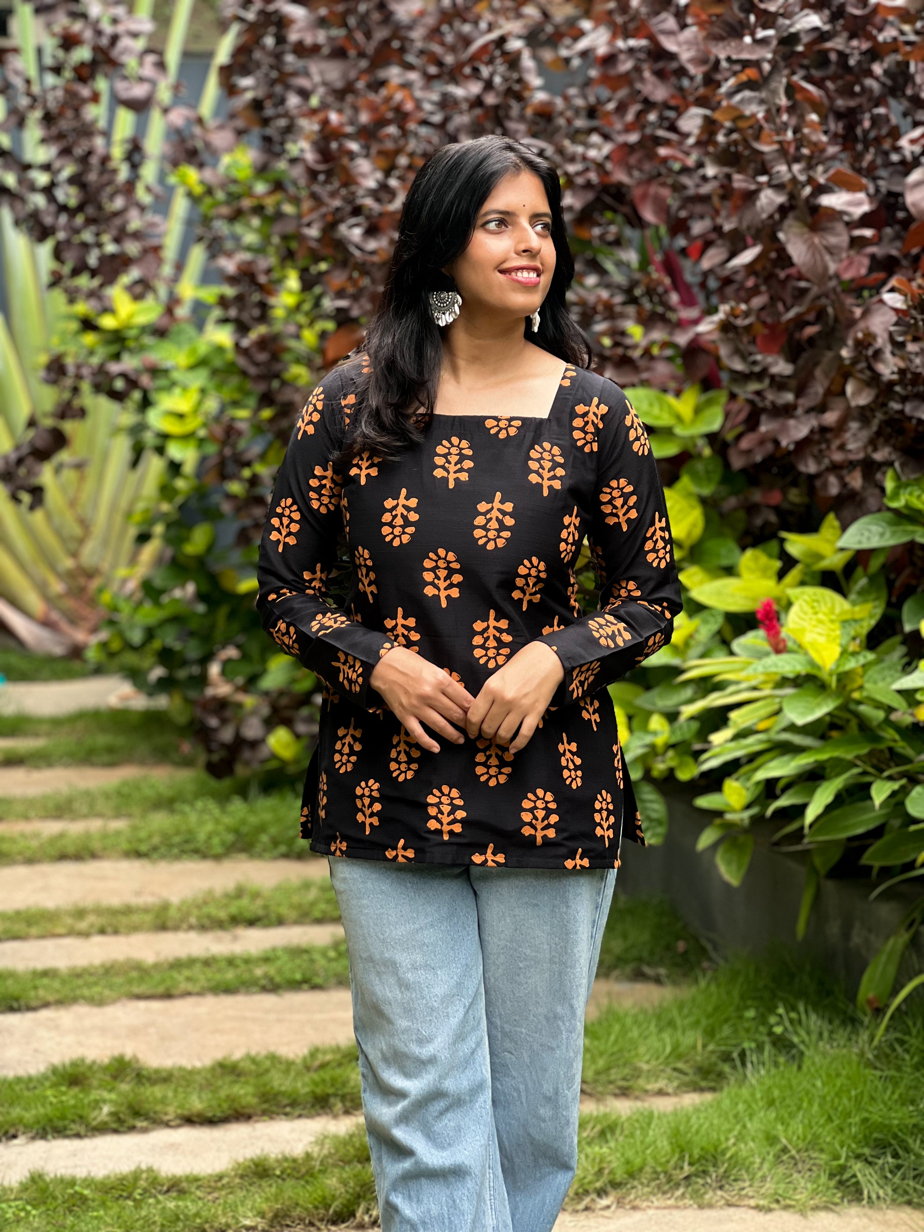 Angel Dust - Black Batik Print Cotton Silk Top