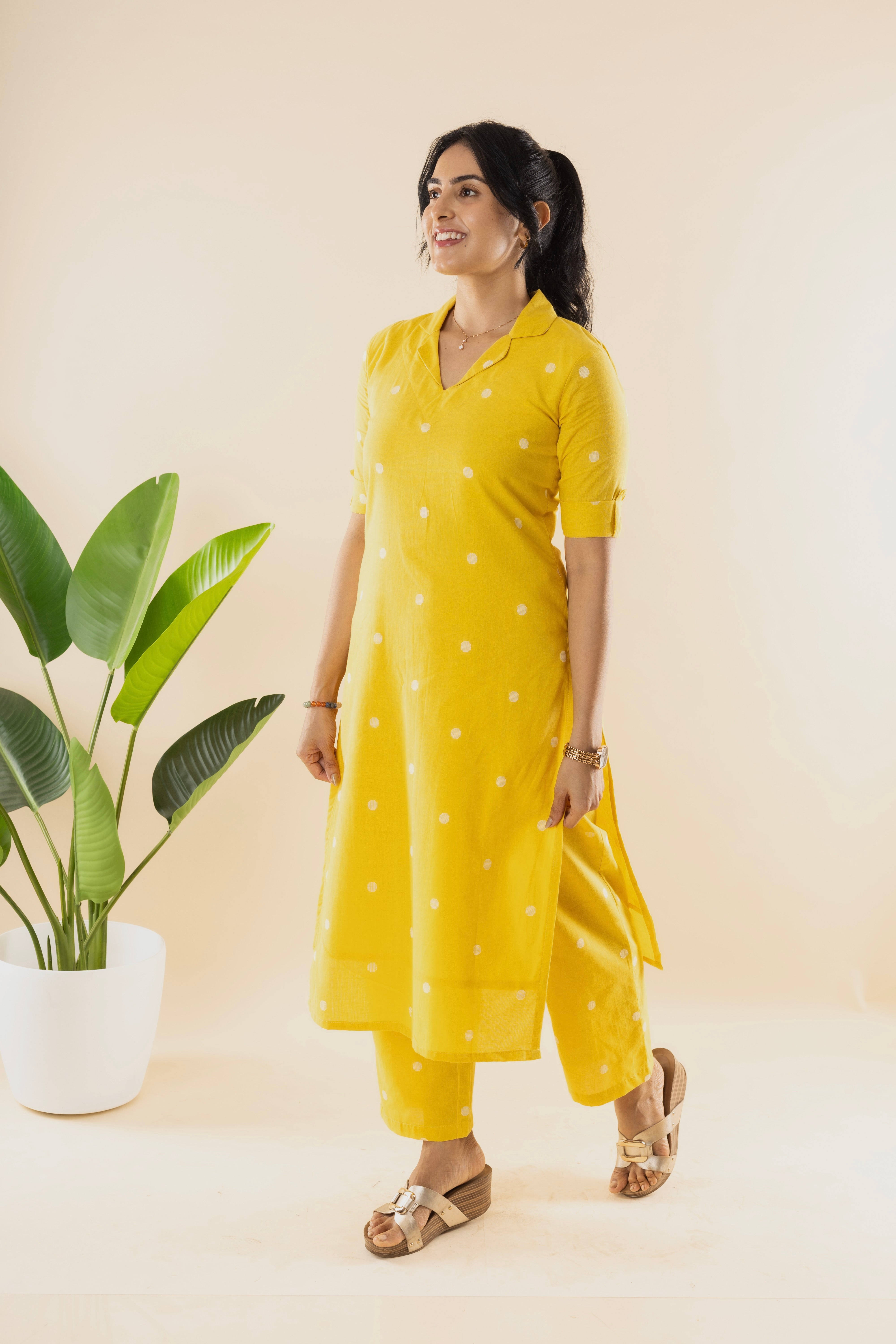 LISA - Yellow Handloom Cotton Kurta Set