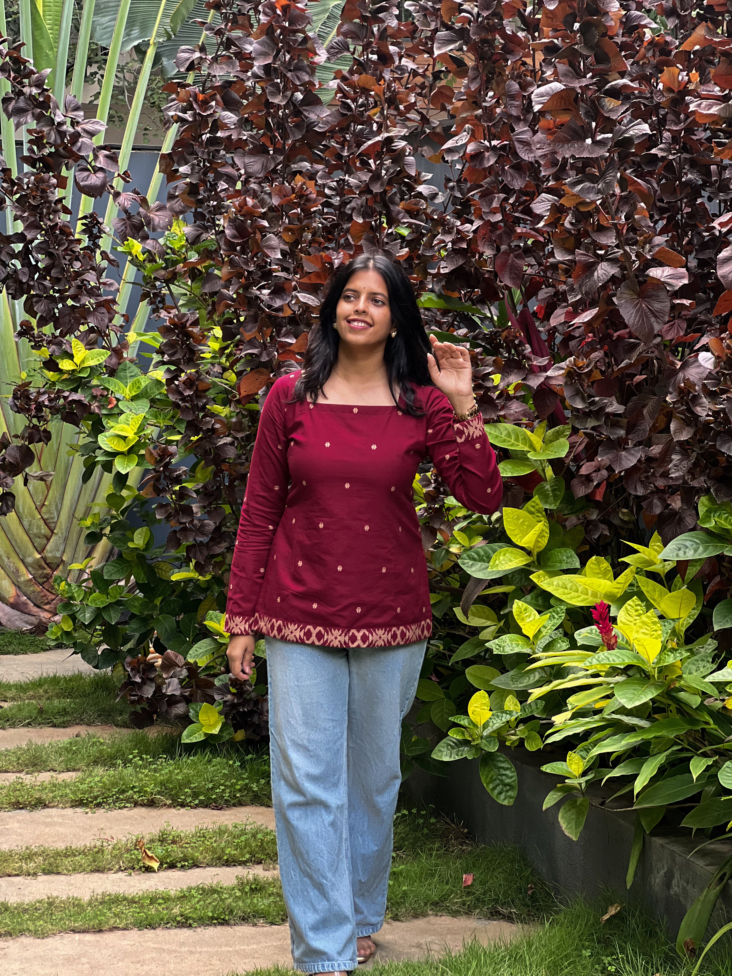 Kadali - Maroon Jamdani Cotton Top