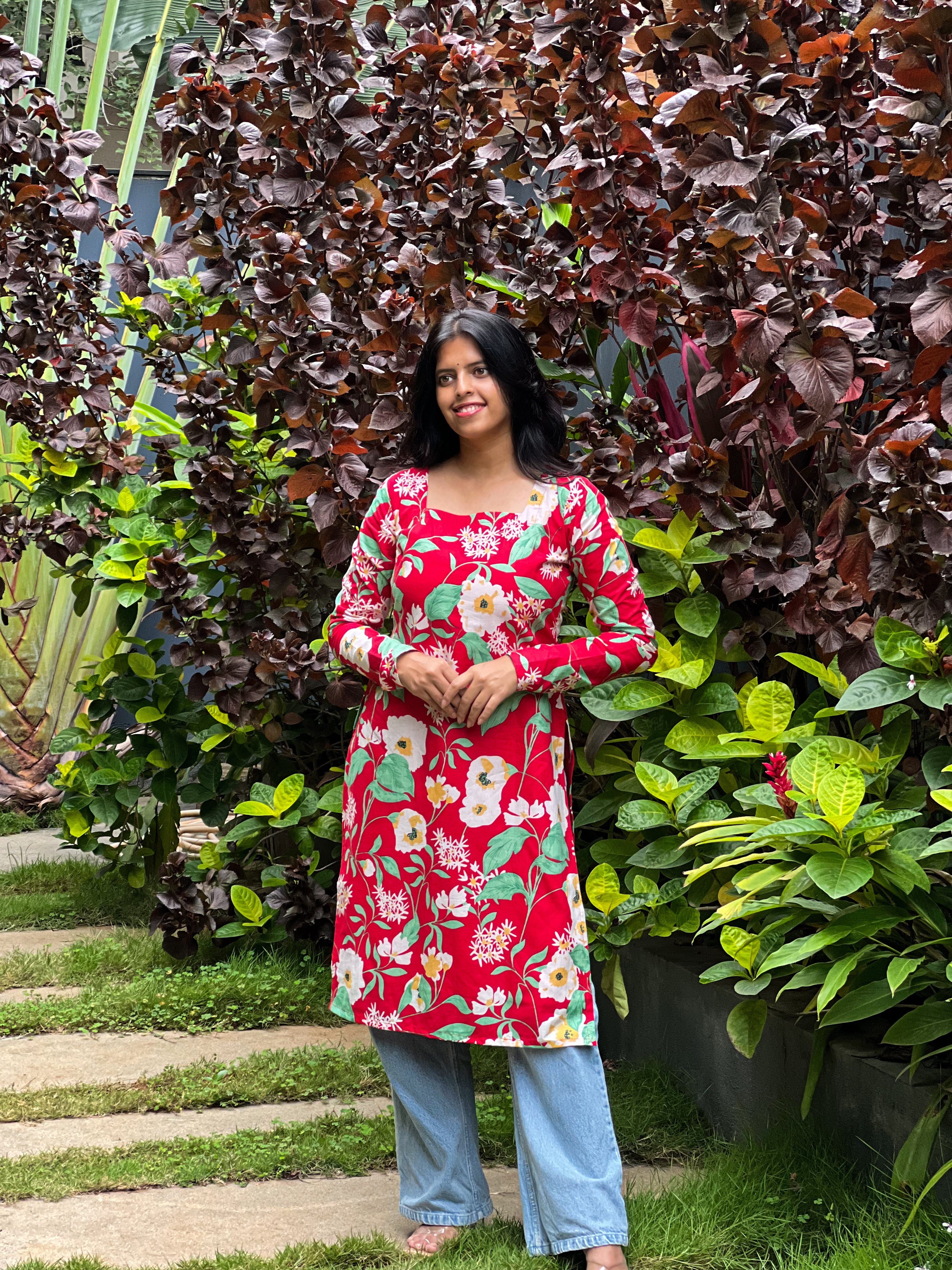 Daysie - Red Cotton Floral Kurta