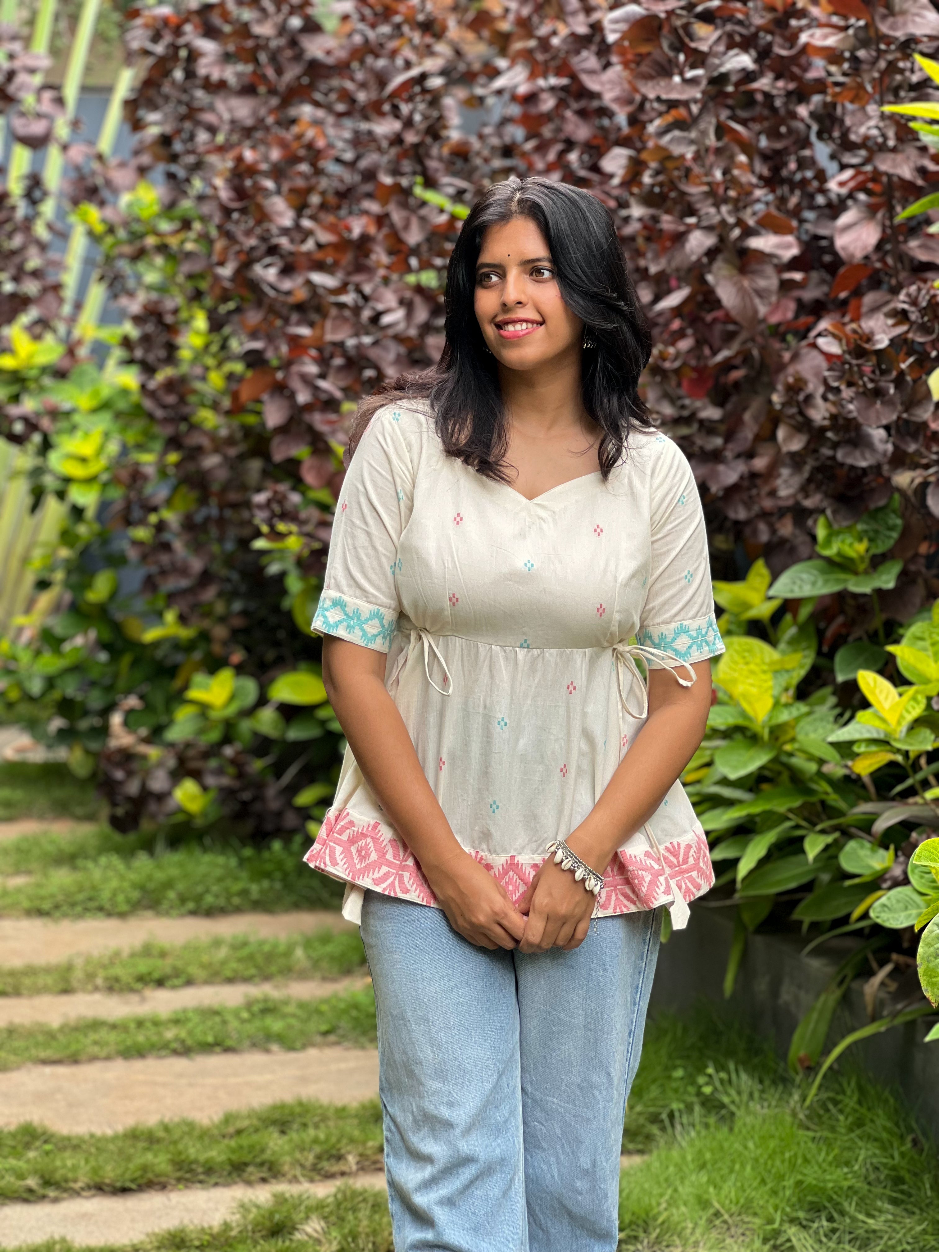 Polar Queen - Off White Jamdani Cotton Top
