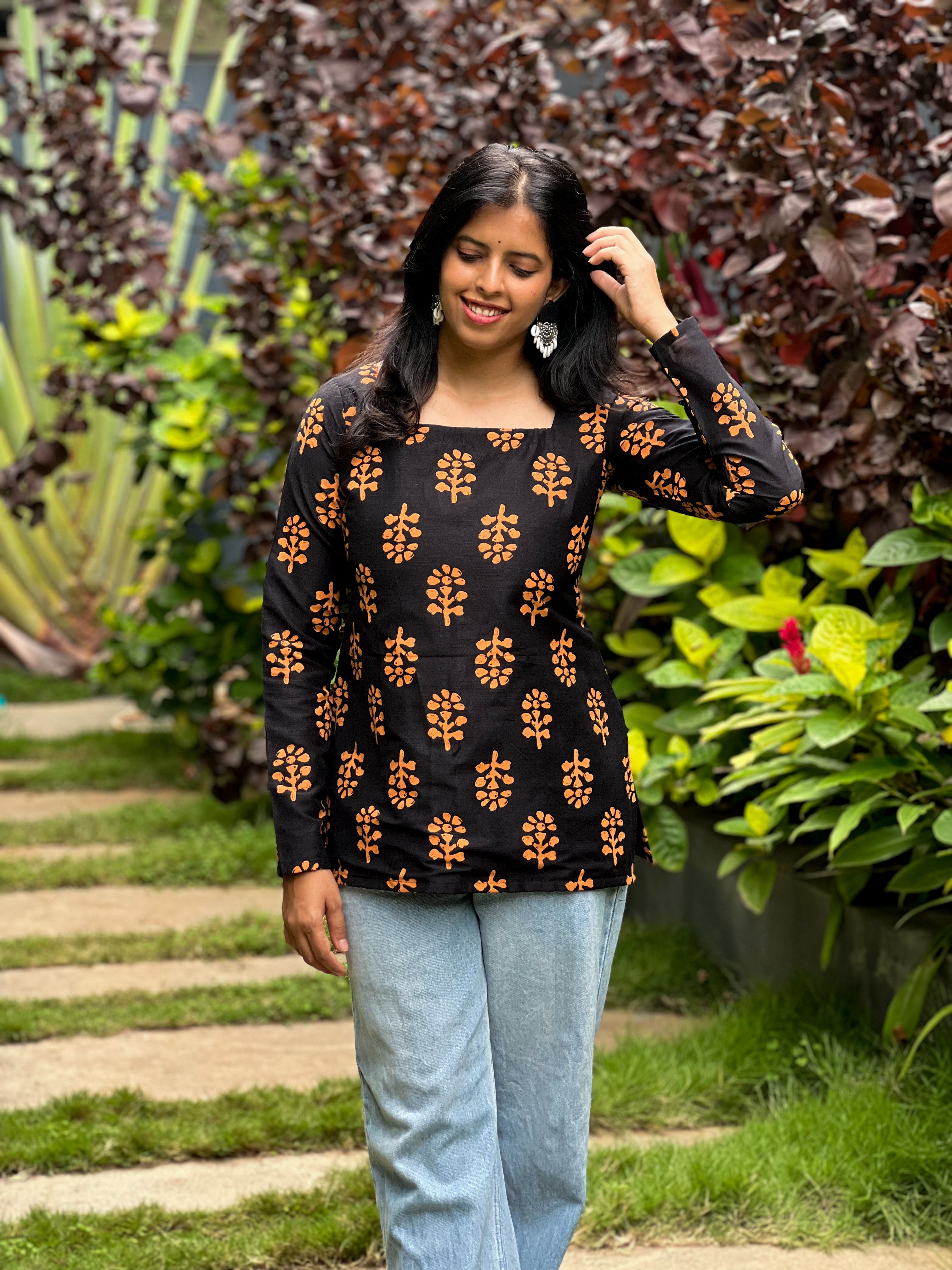 Angel Dust - Black Batik Print Cotton Silk Top