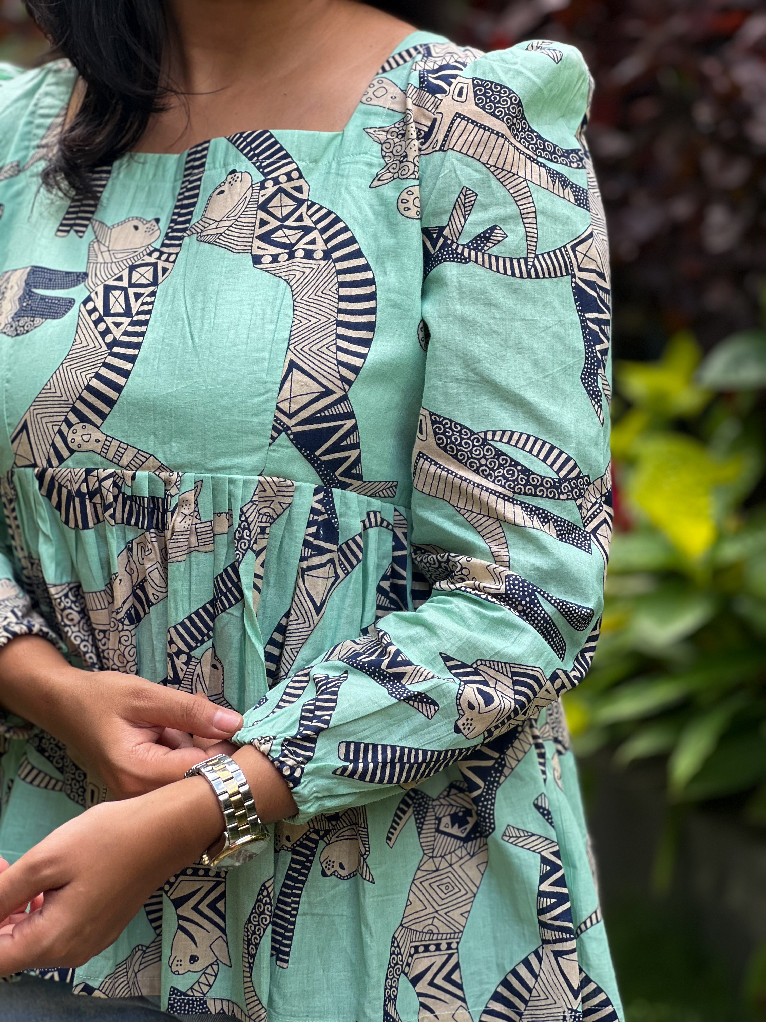 Lucy - Turquoise Blue Cotton Top