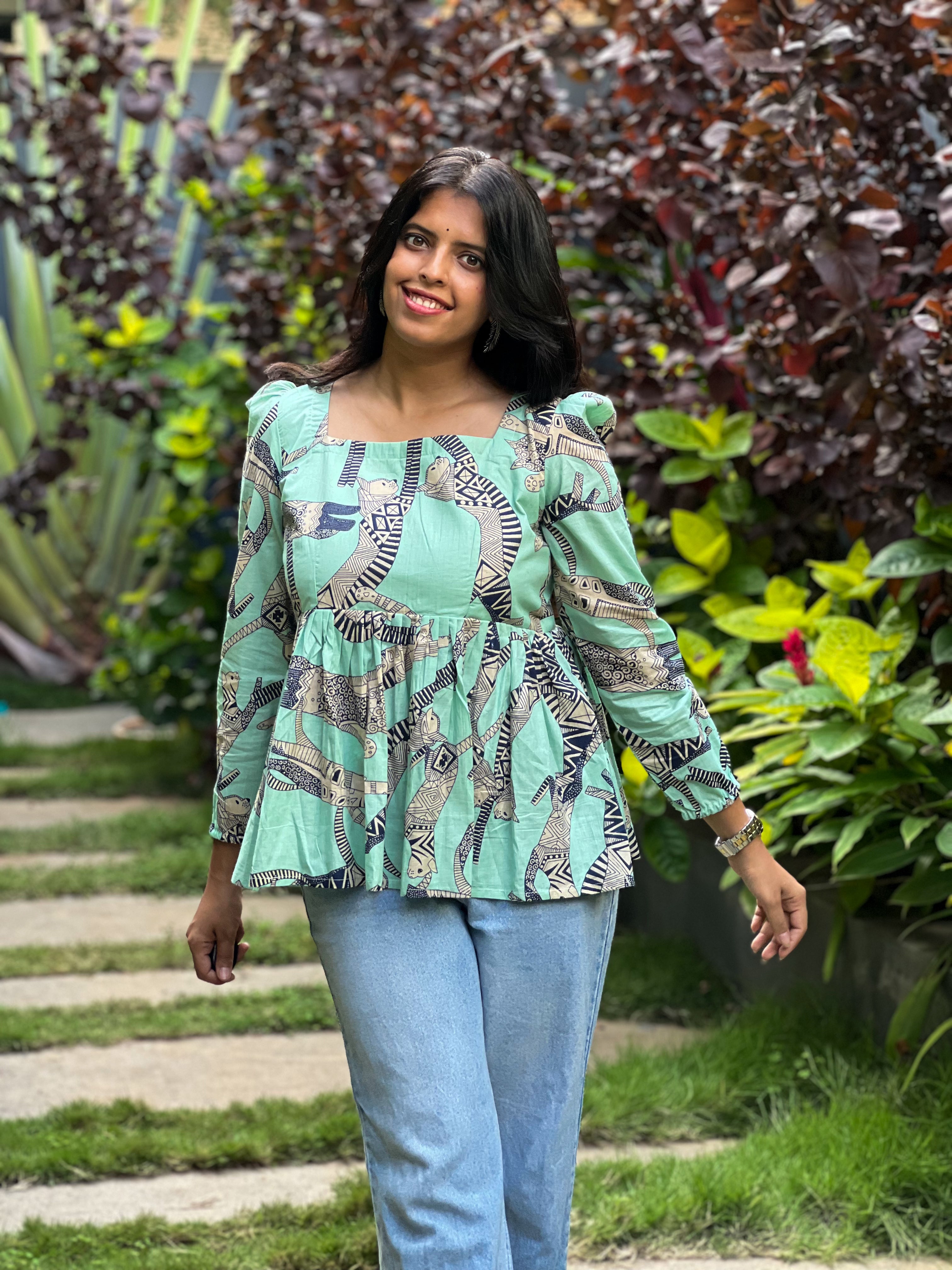 Lucy - Turquoise Blue Cotton Top