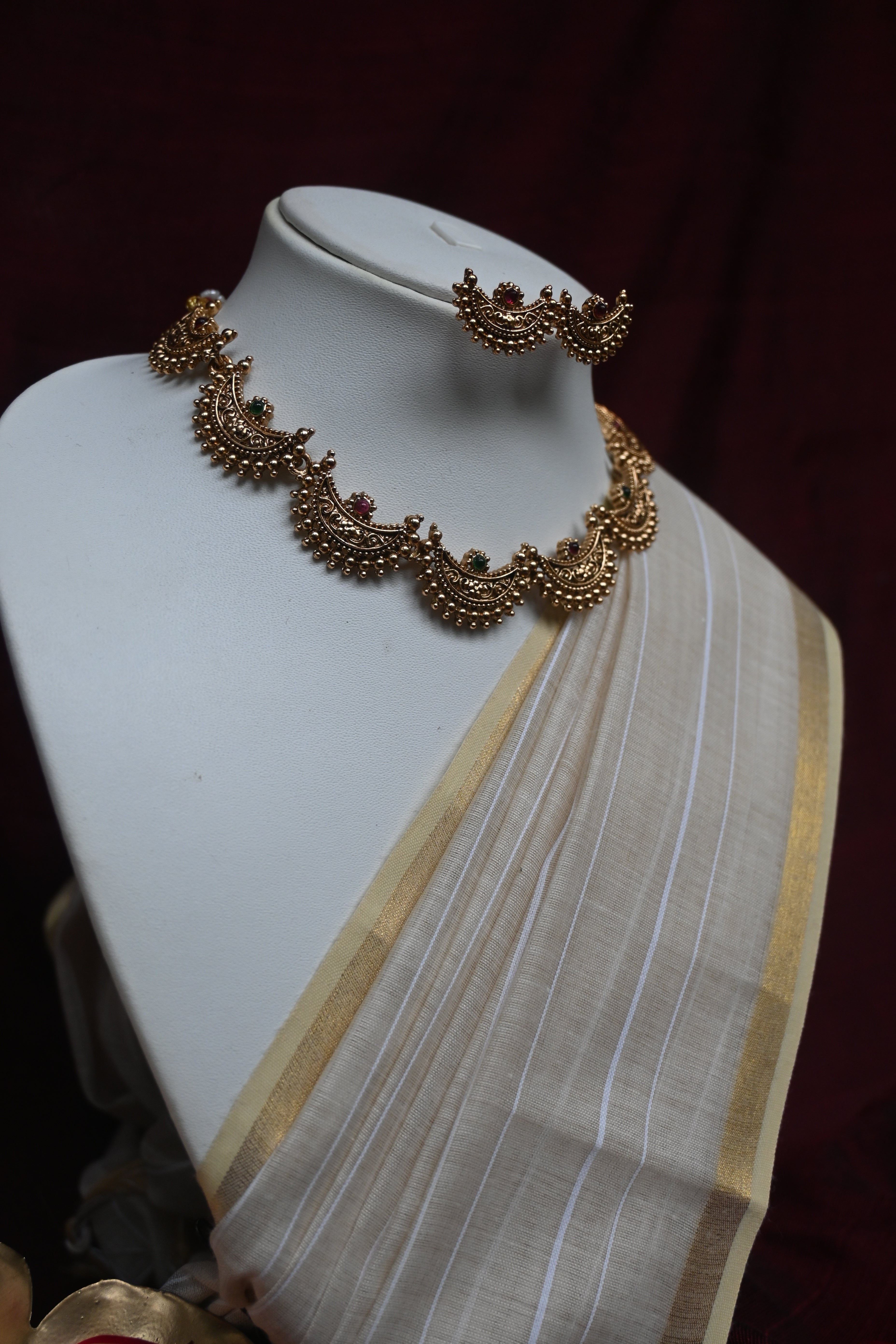 Vaidehi - Regal Antique Crescent Necklace Set