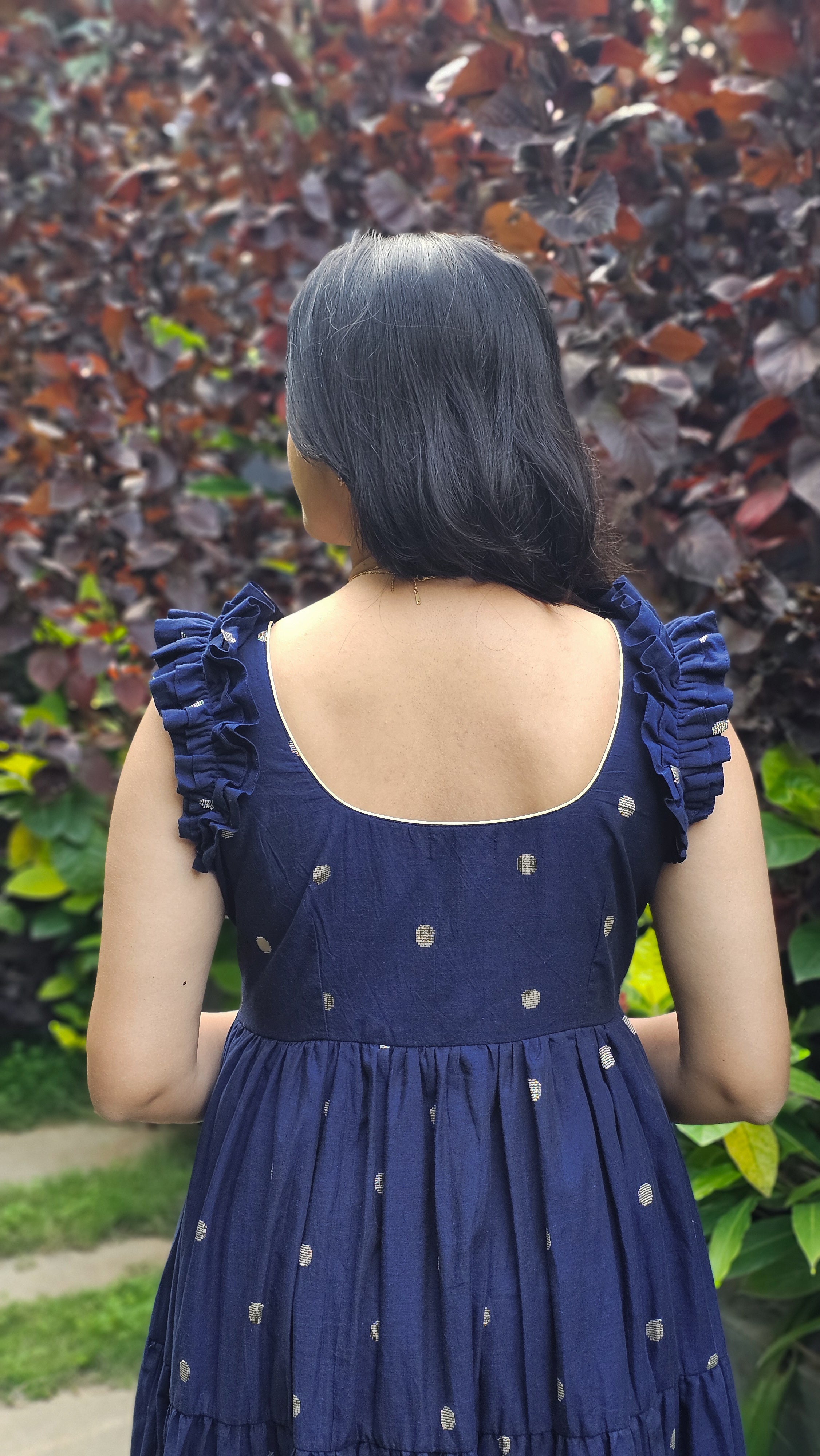 Mayavi - Blue 3-Tier Handloom Cotton Dress