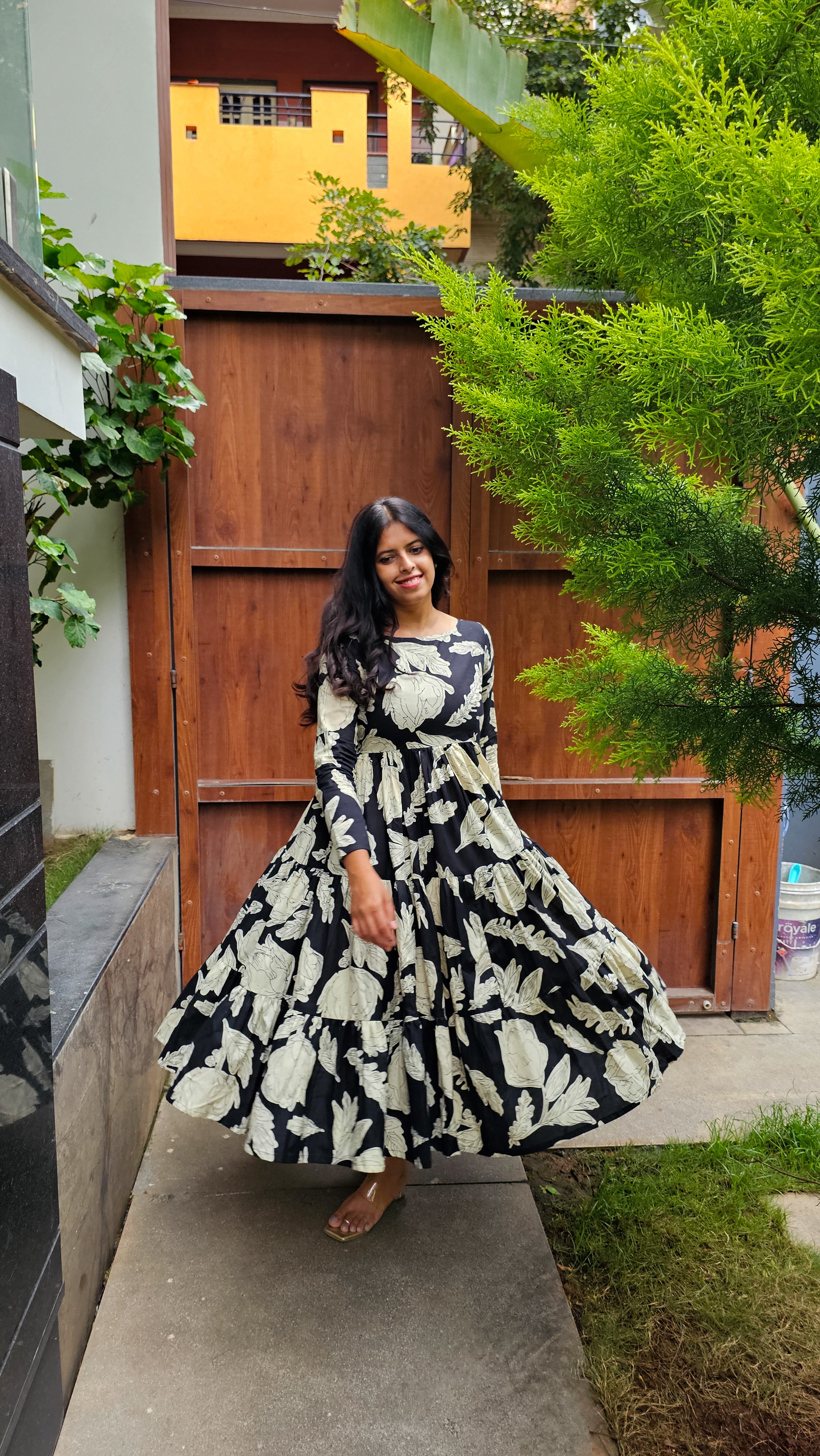 Black Pearl - Black 3 Tier Cotton Dress