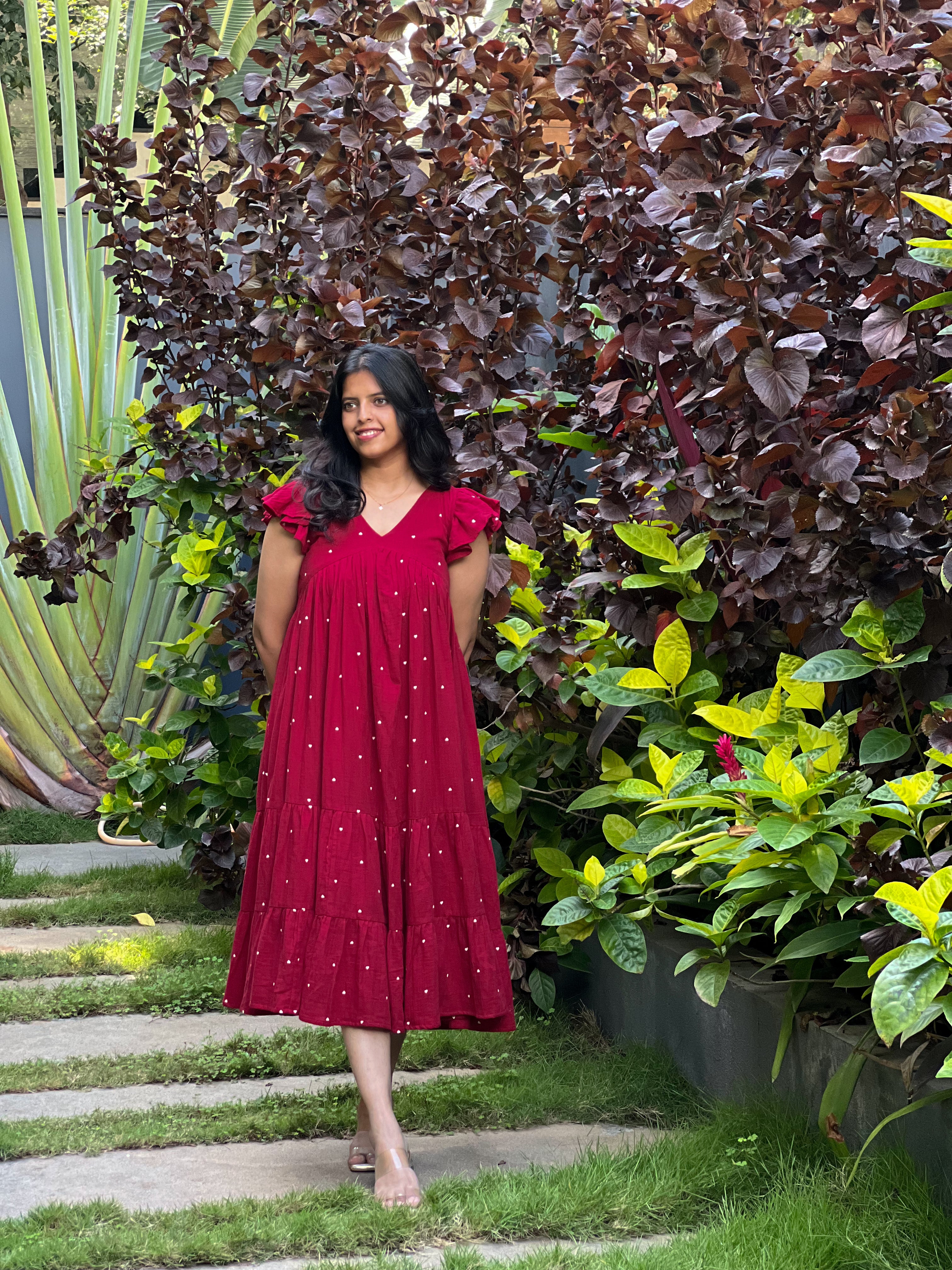 Angelisa(Nursing) - Red Muslin Cotton Heart Print Dress