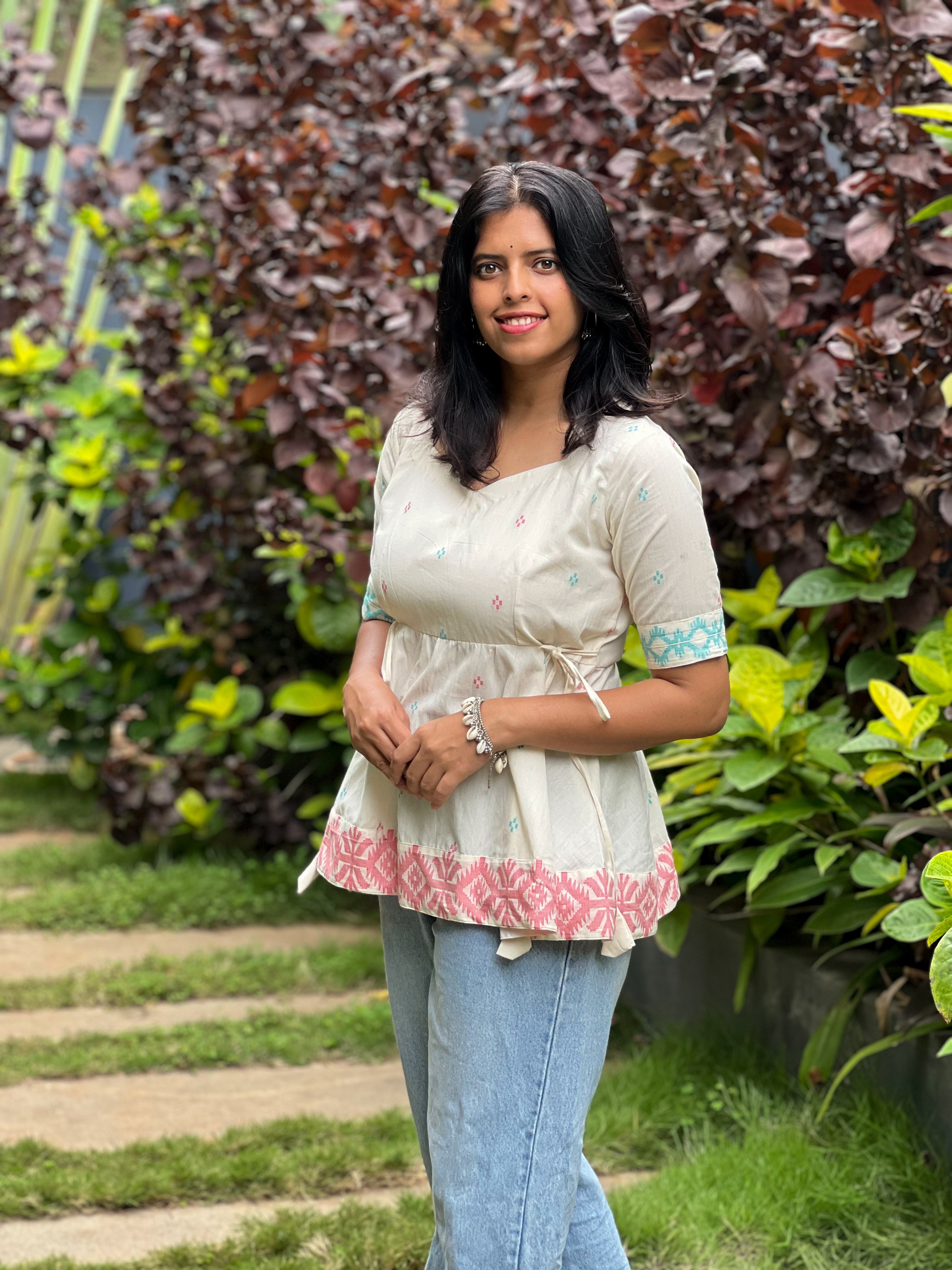Polar Queen - Off White Jamdani Cotton Top