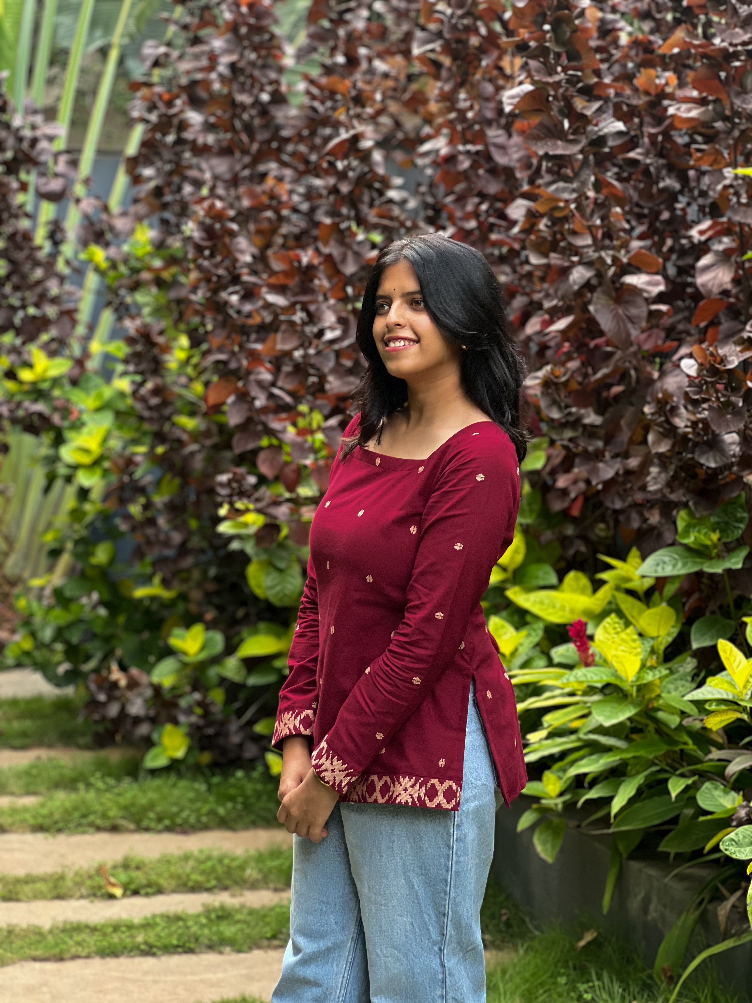 Kadali - Maroon Jamdani Cotton Top