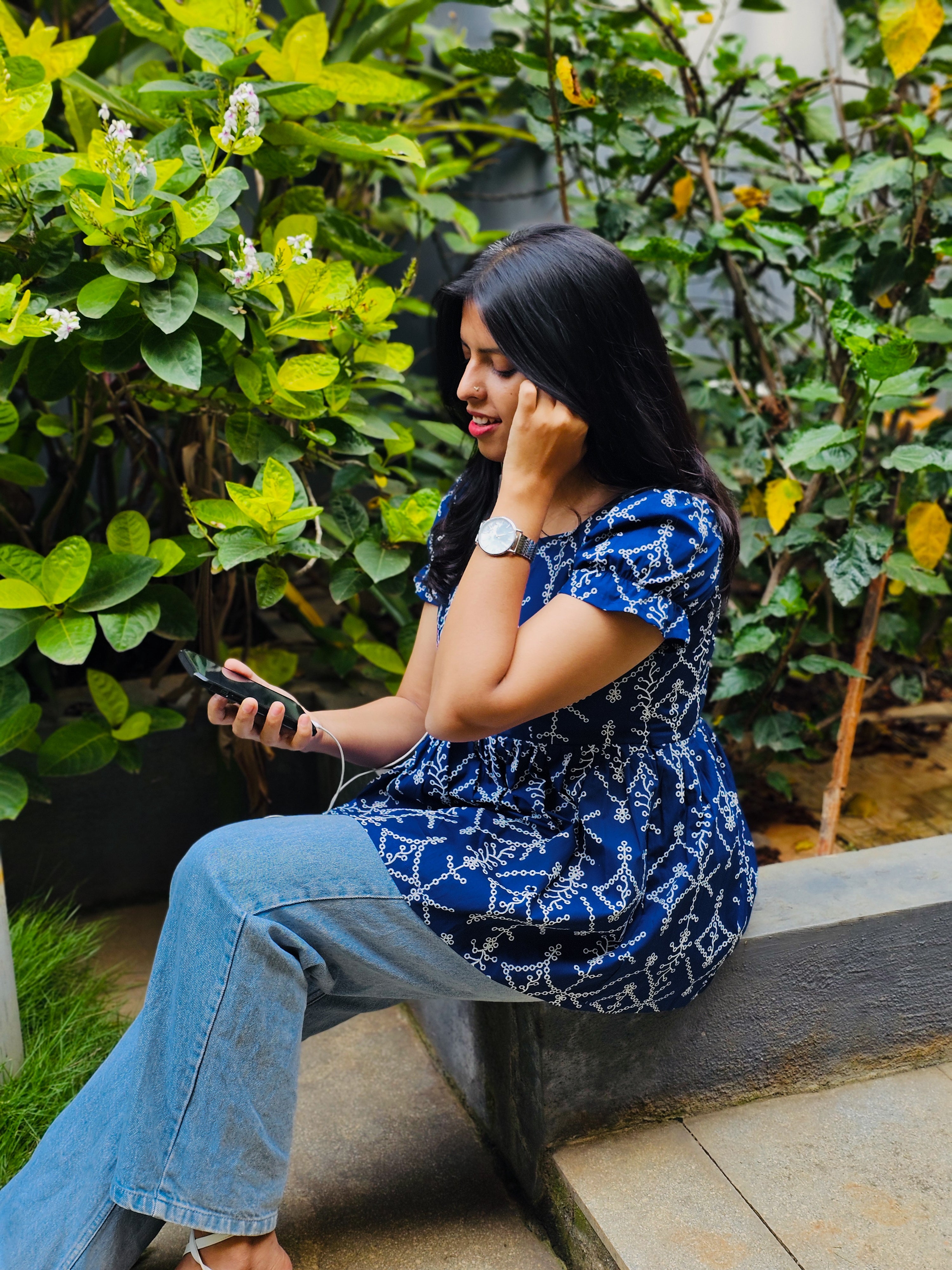 JENNY - Royal Blue Hakoba Print Top