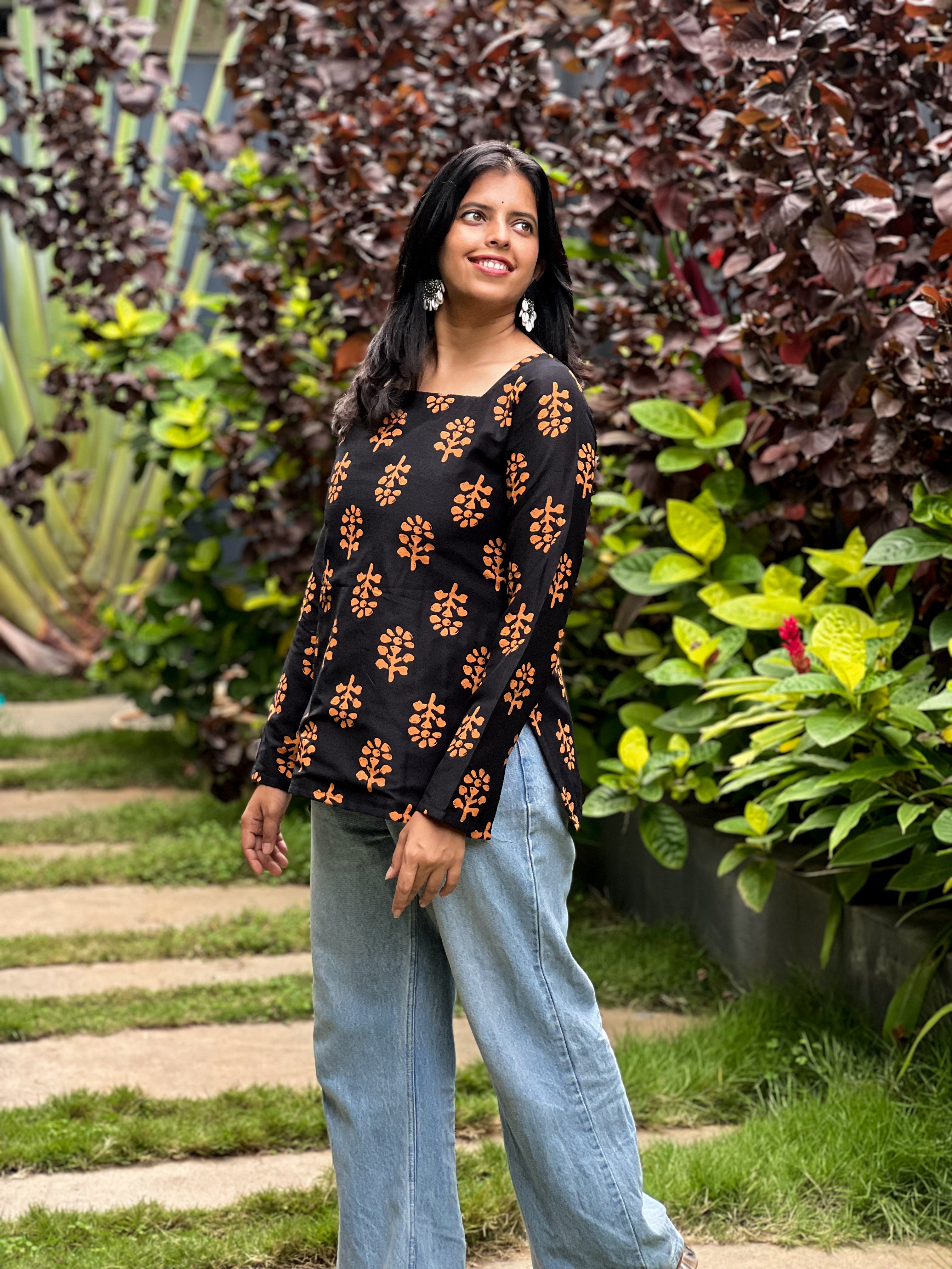 Angel Dust - Black Batik Print Cotton Silk Top