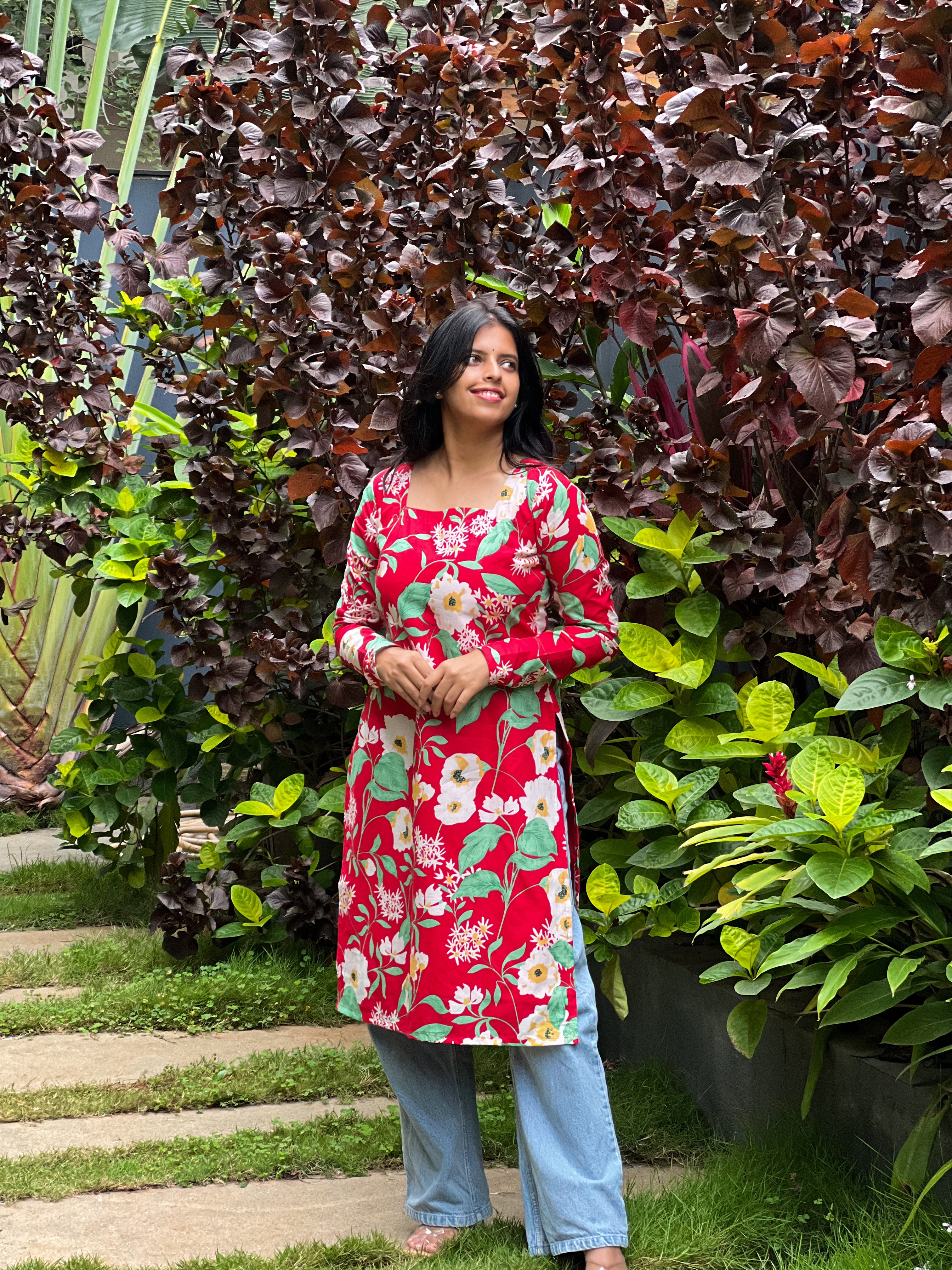 Daysie - Red Cotton Floral Kurta