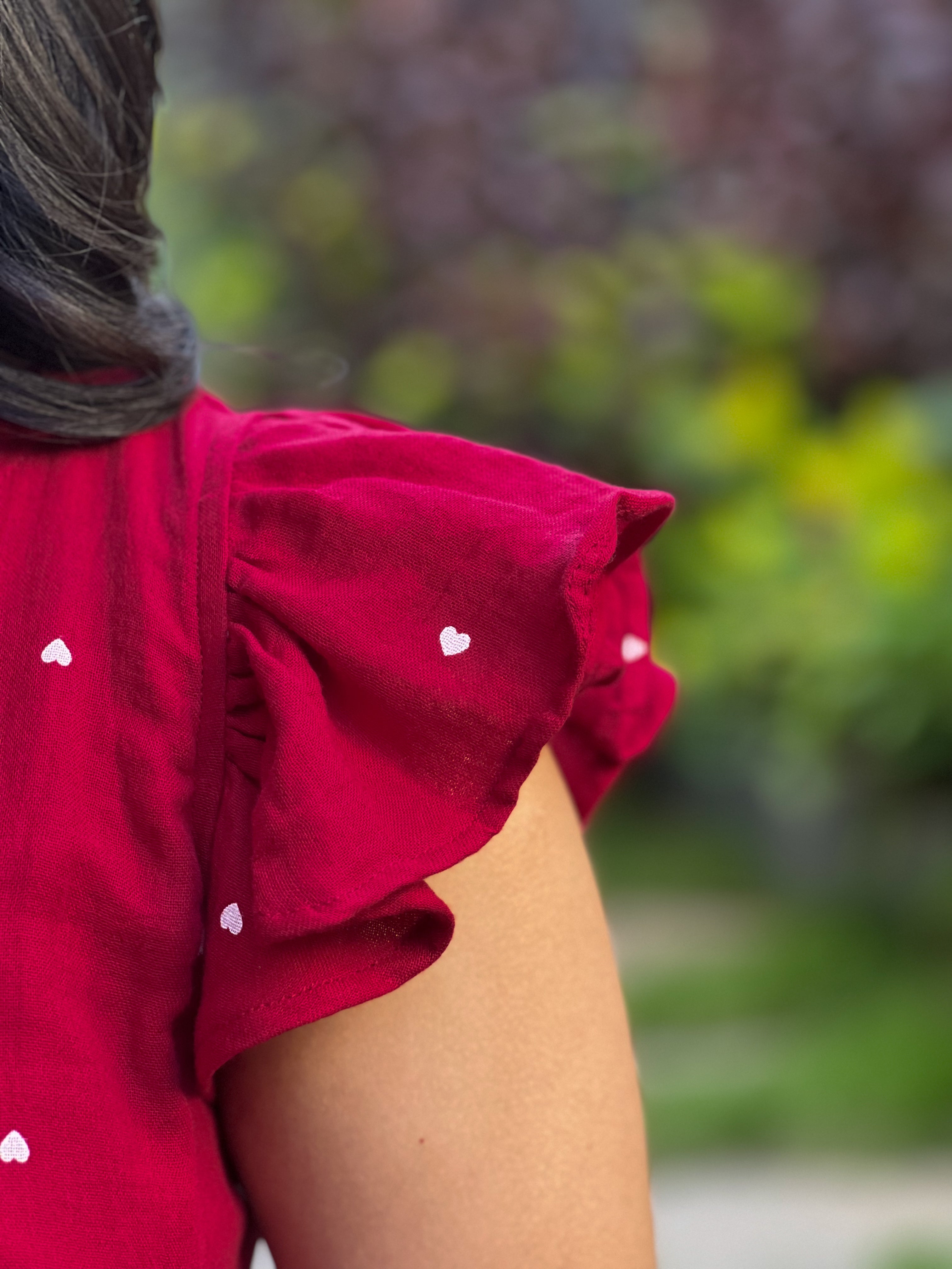 Angelisa(Nursing) - Red Muslin Cotton Heart Print Dress