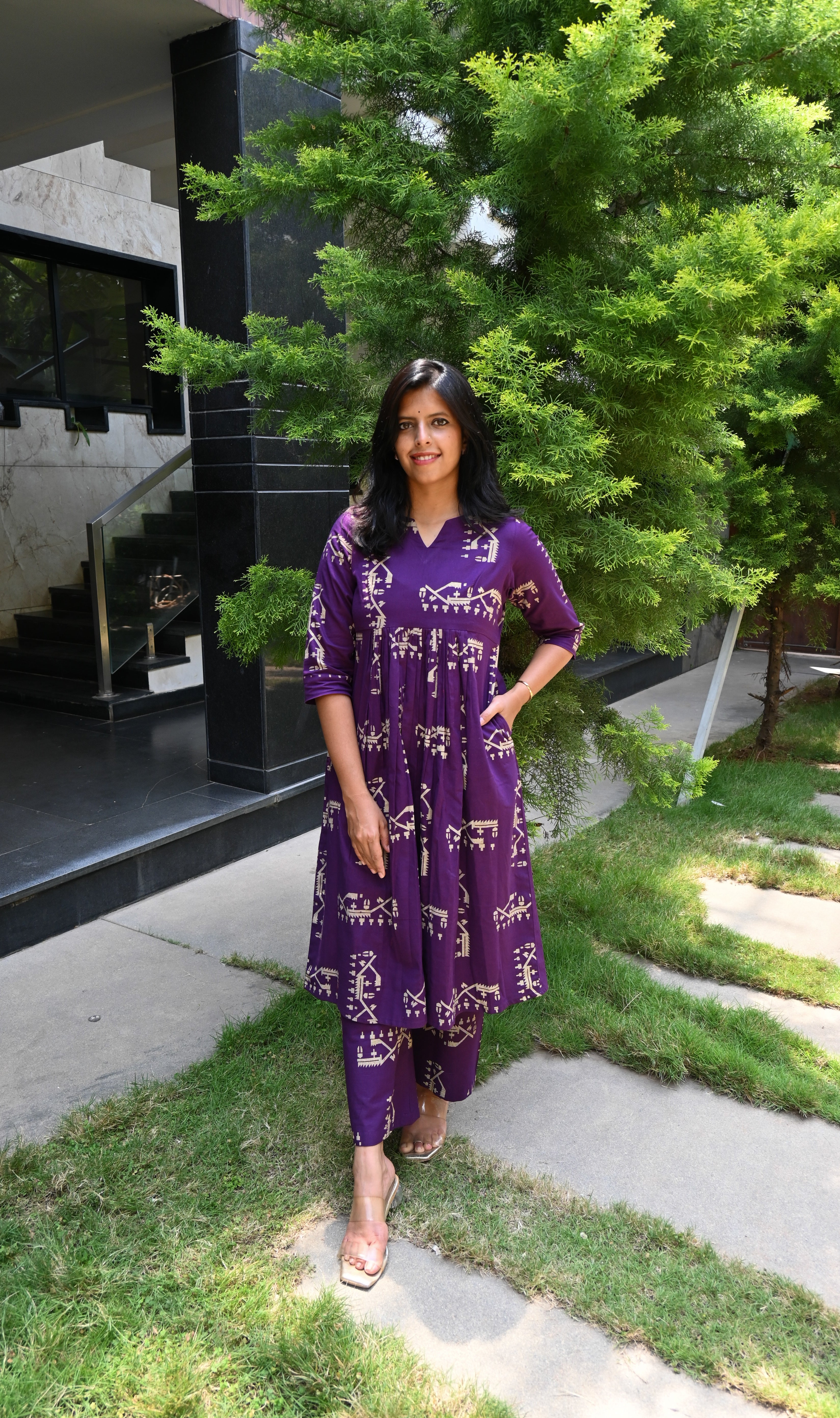 Purple Flex Cotton A-Line Co-ord Set