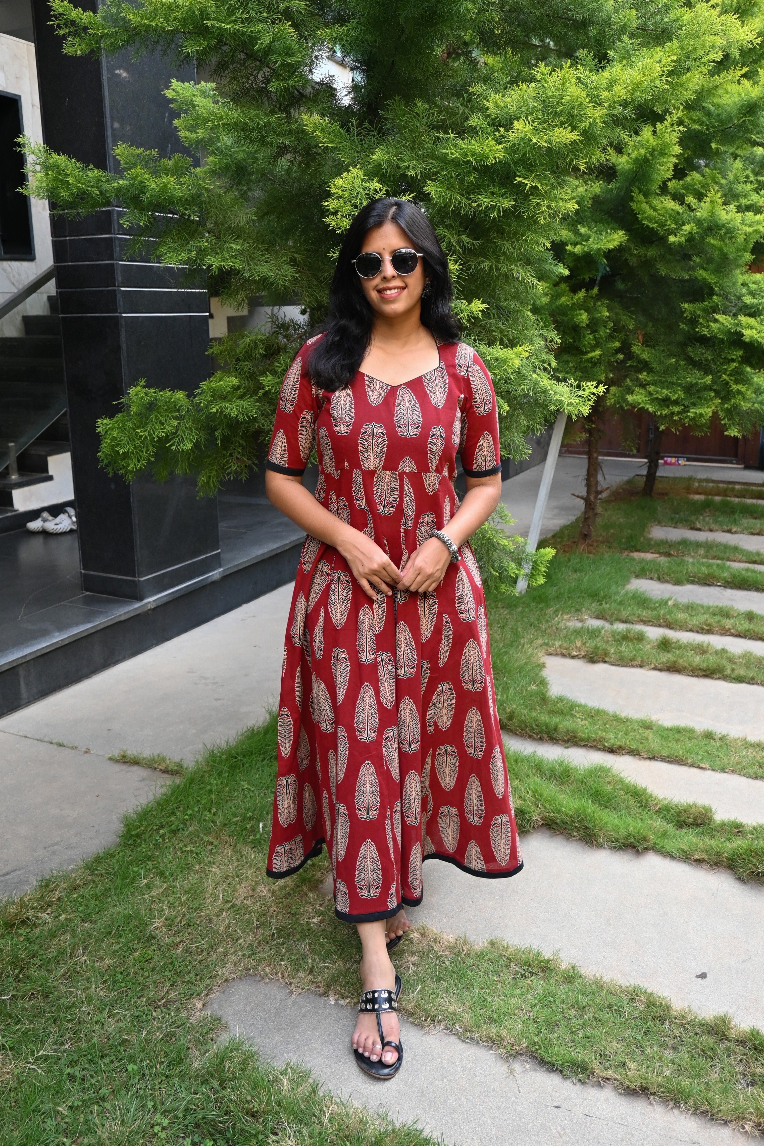 Maroon Flex Cotton Kali Maxi Dress
