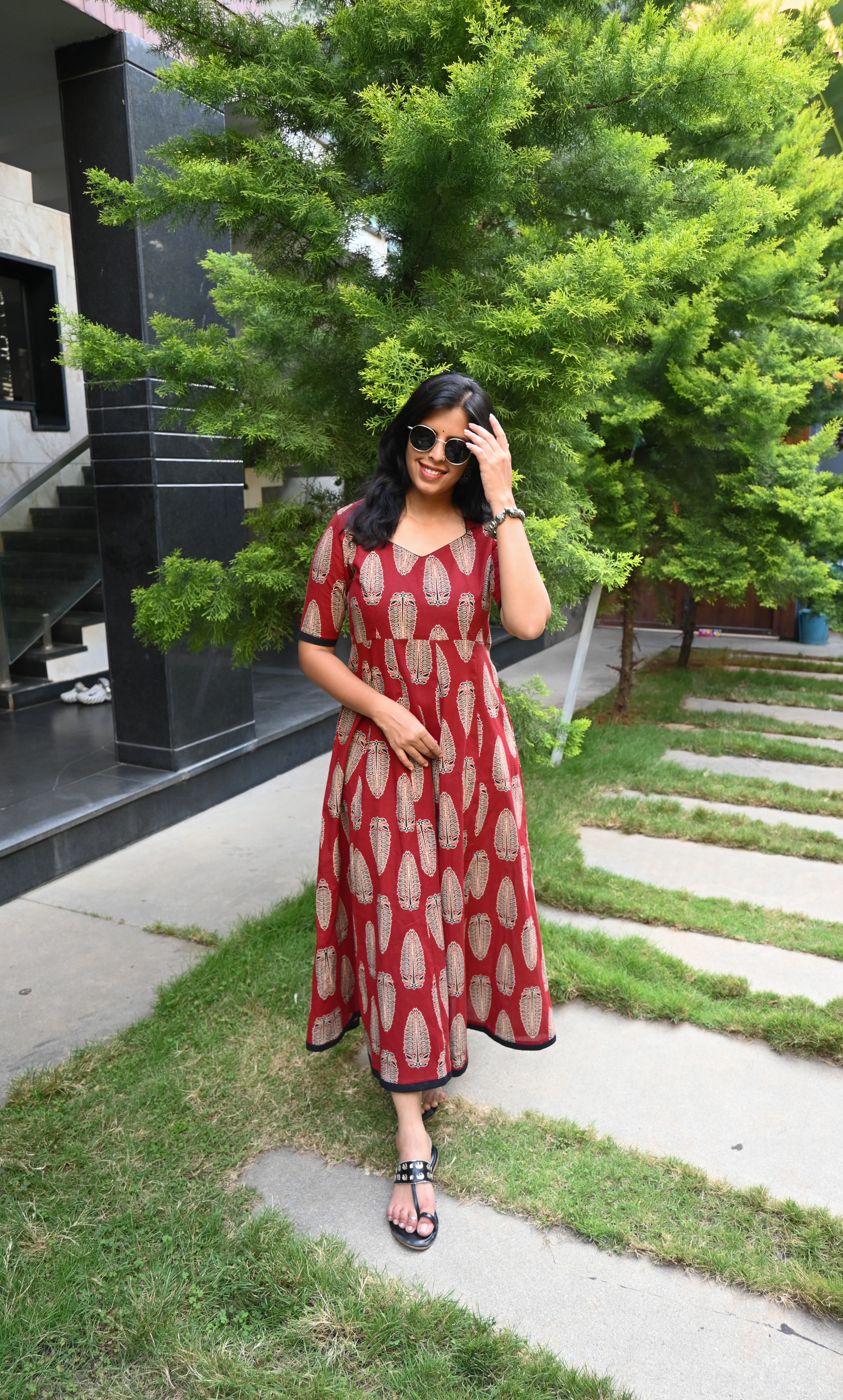 Maroon Flex Cotton Kali Maxi Dress