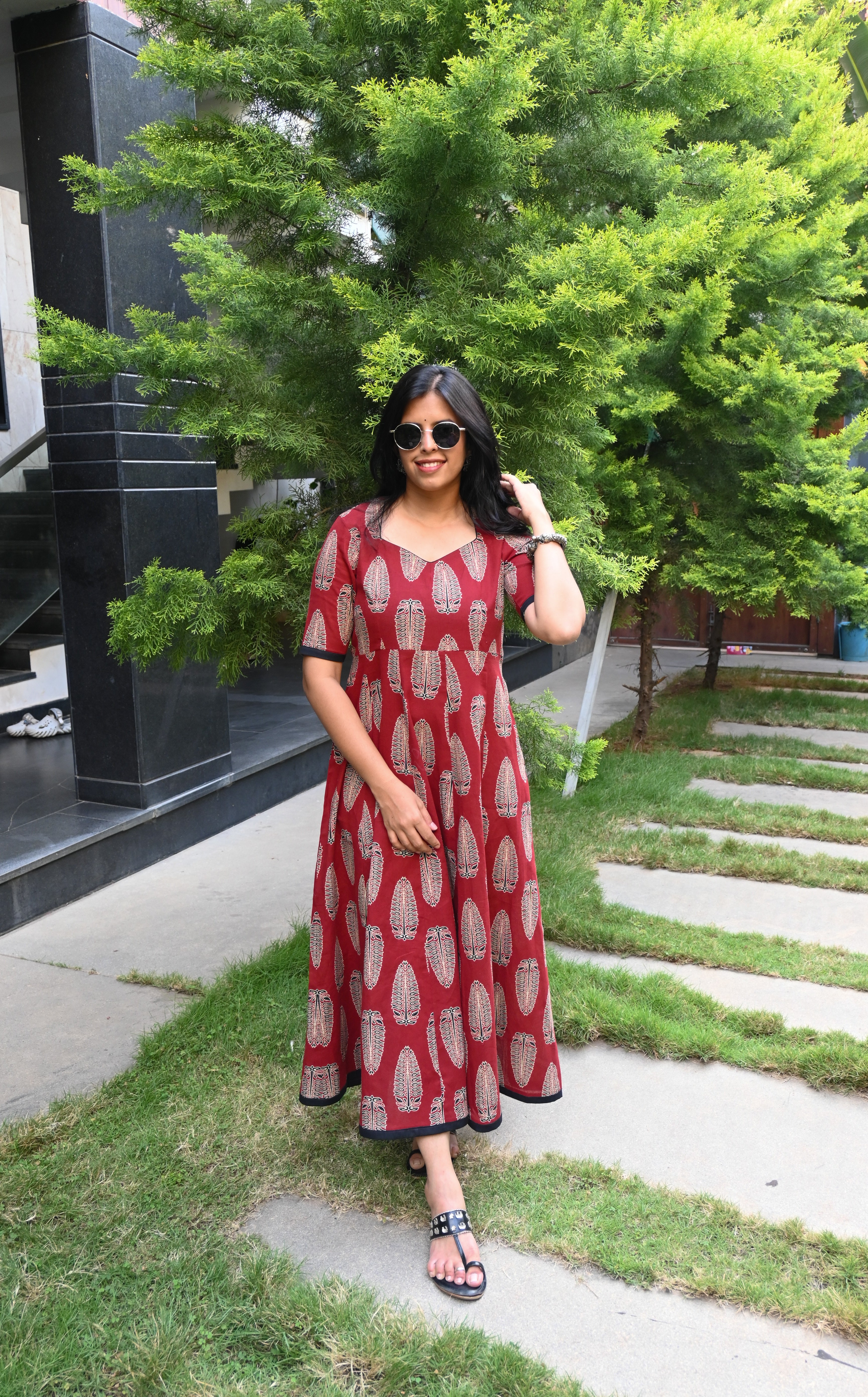Maroon Flex Cotton Kali Maxi Dress