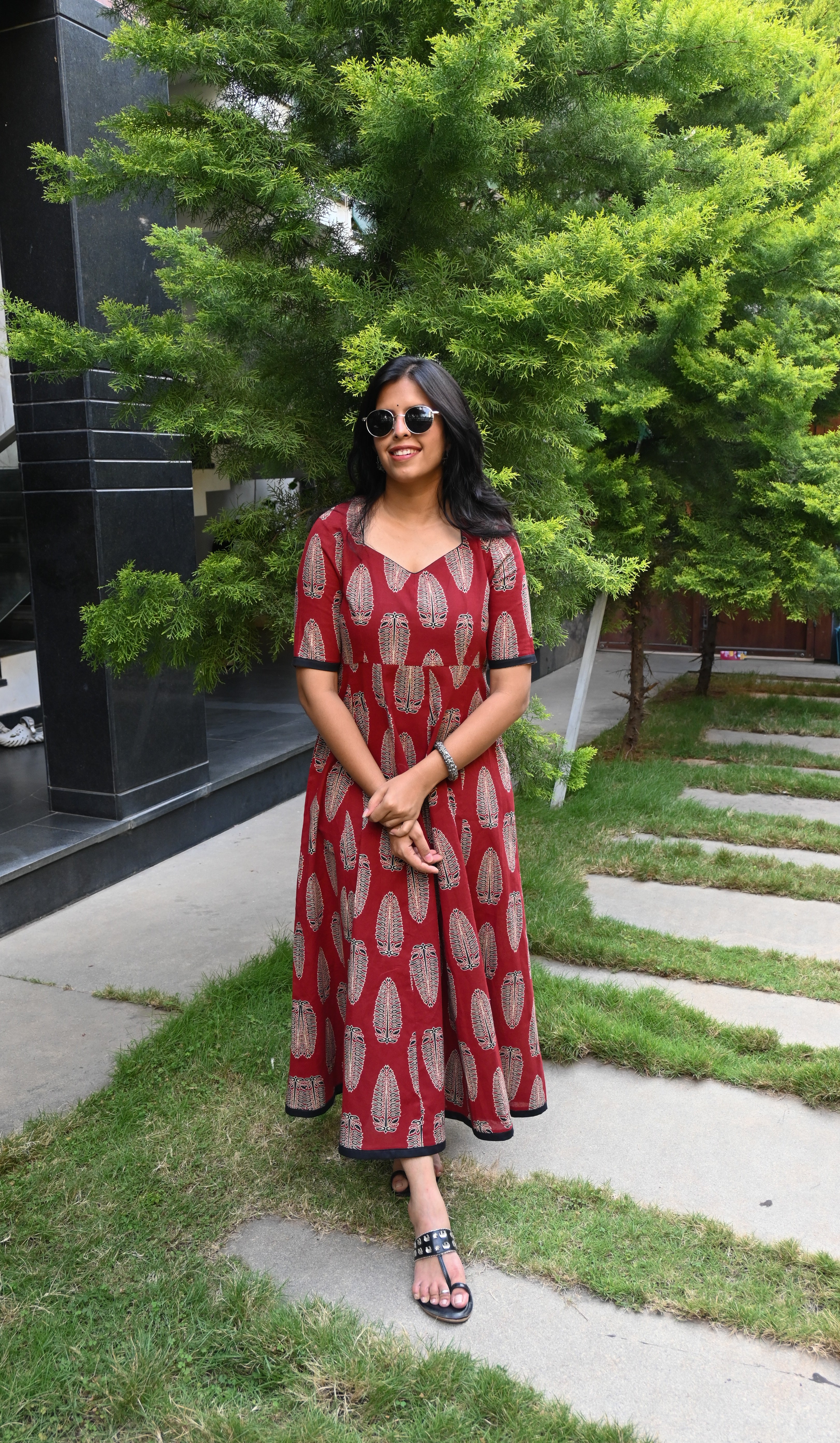 Maroon Flex Cotton Kali Maxi Dress