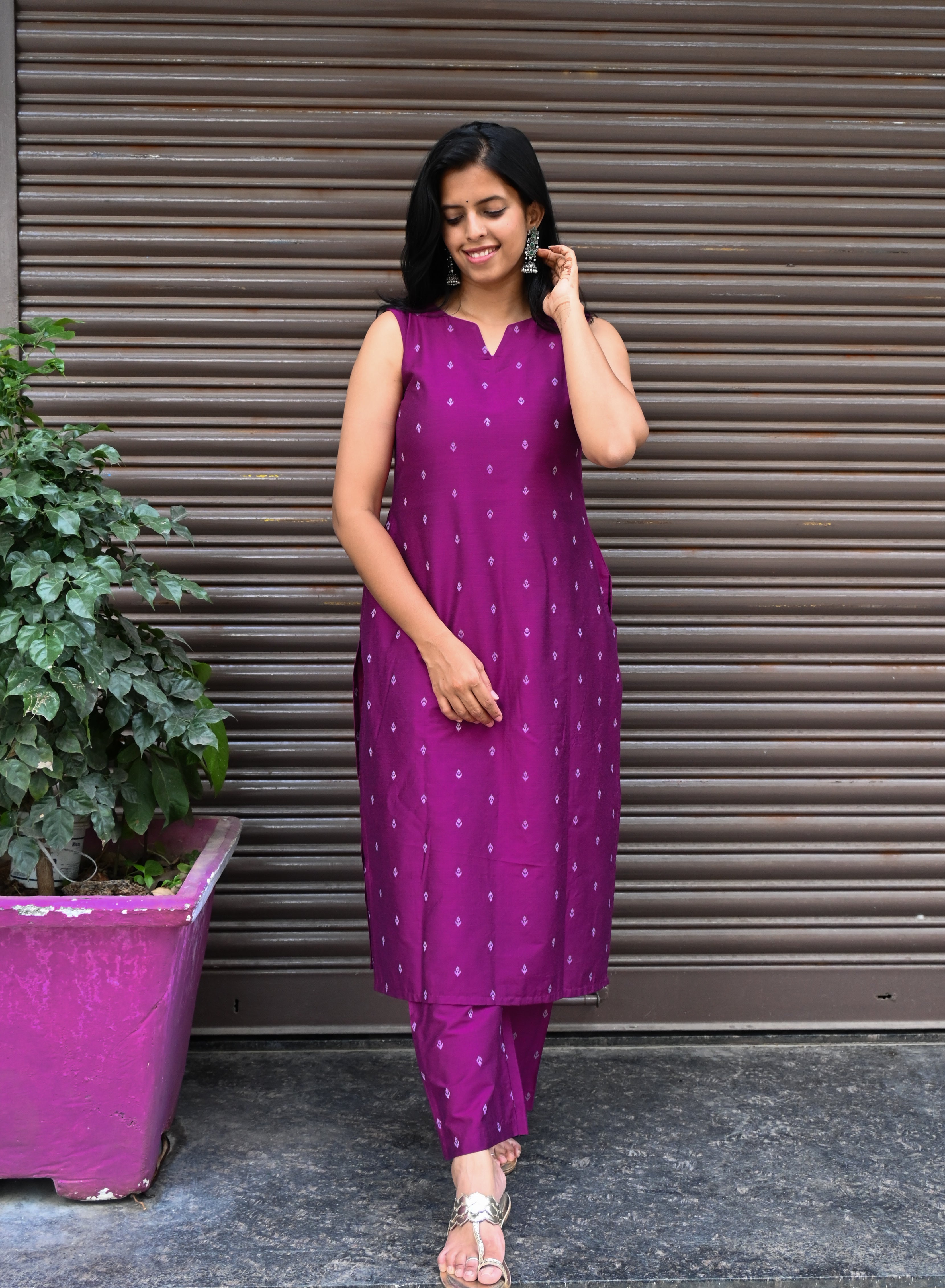 Magenta Semi Silk A-Line Co-ord Set
