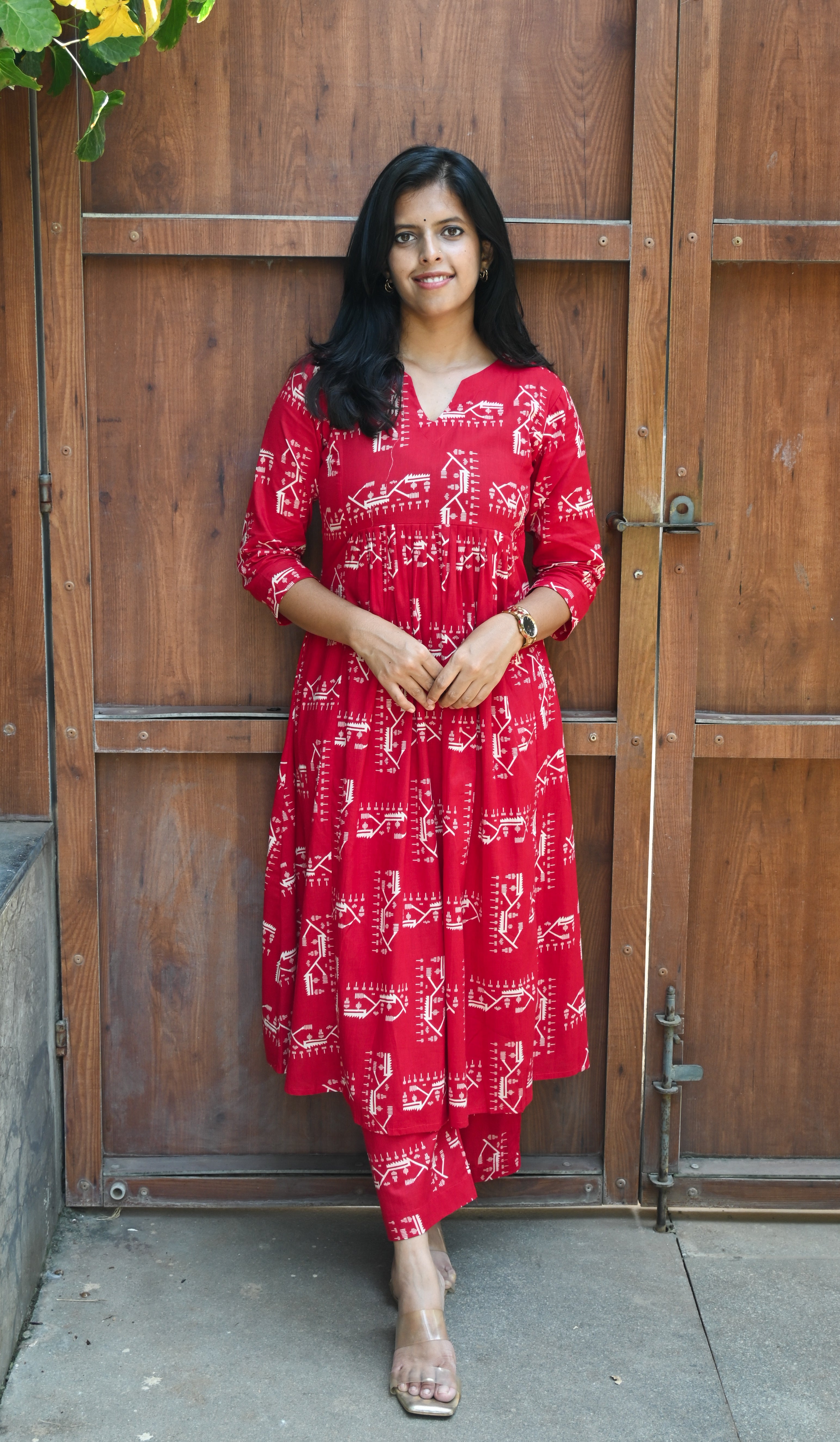 Red Cotton A- Line Co-ord Set
