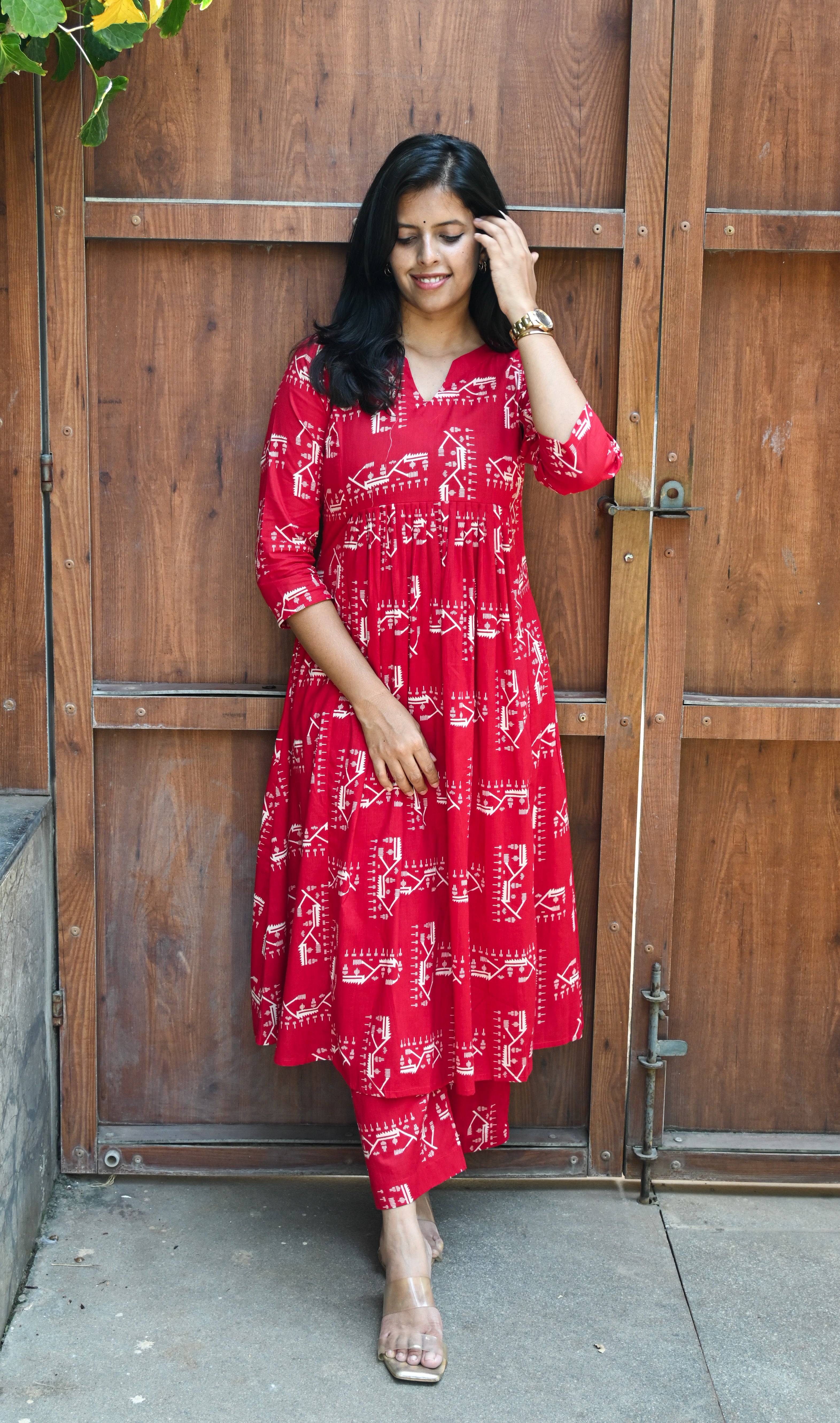 Red Cotton A- Line Co-ord Set
