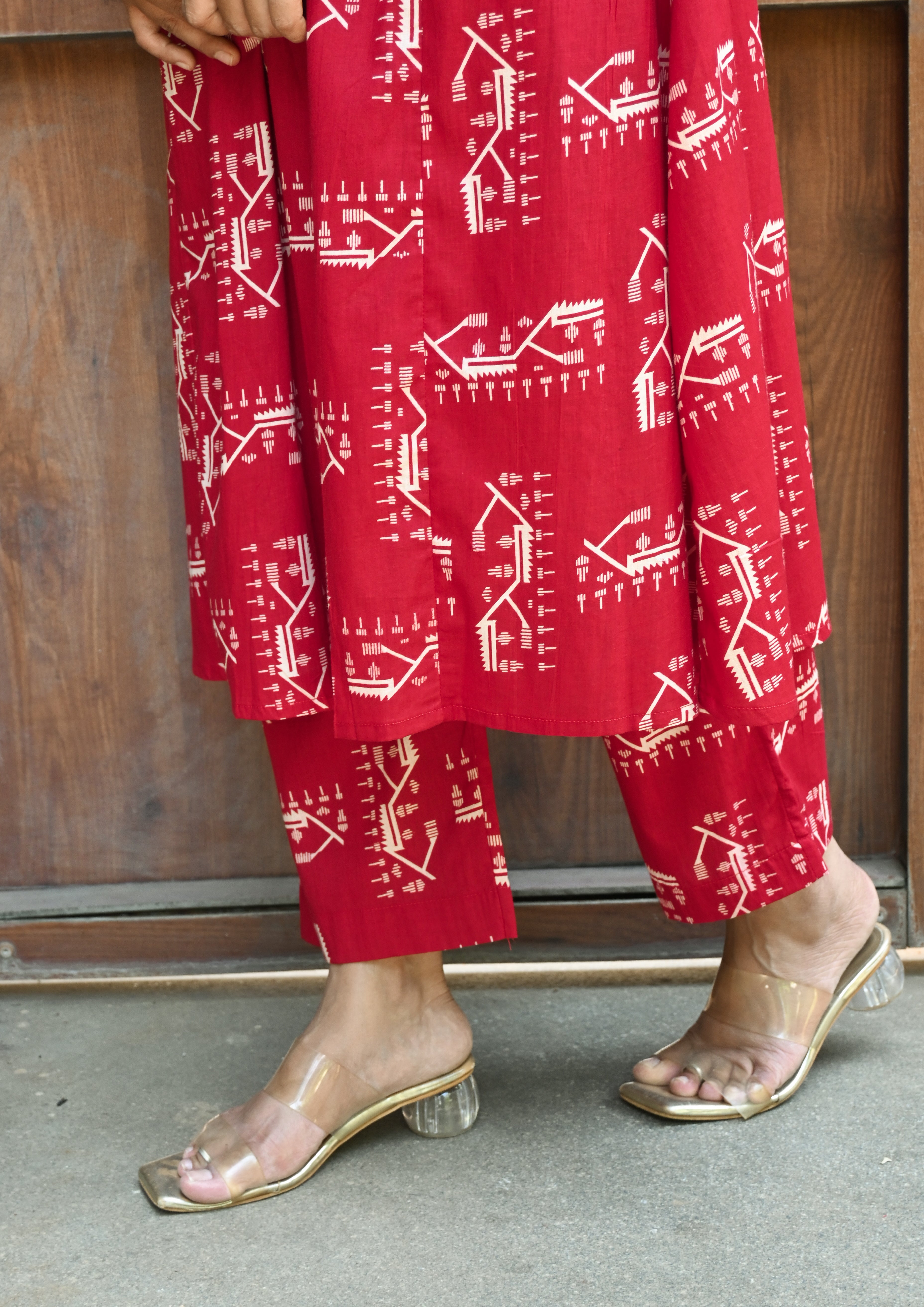 Red Cotton A- Line Co-ord Set